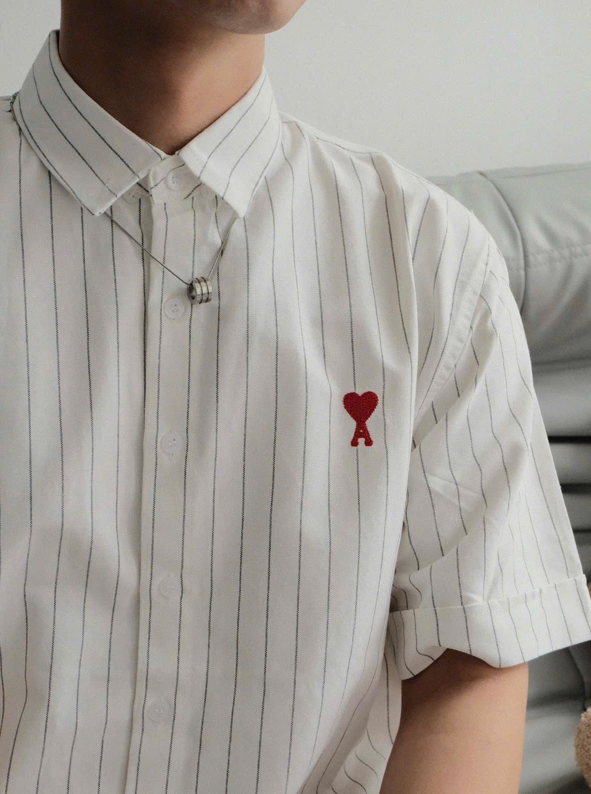 ÁO SƠ MI AMI PARIS STRIPE SHORT SLEEVE (WHITE)