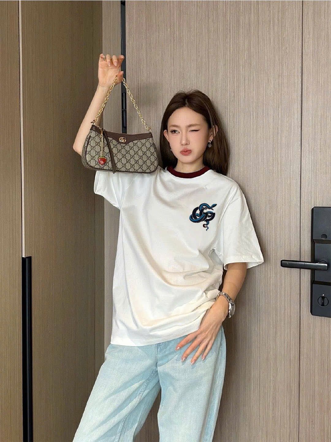 ÁO THUN GUCCI GC SNAKE DOUBLE G (WHITE)