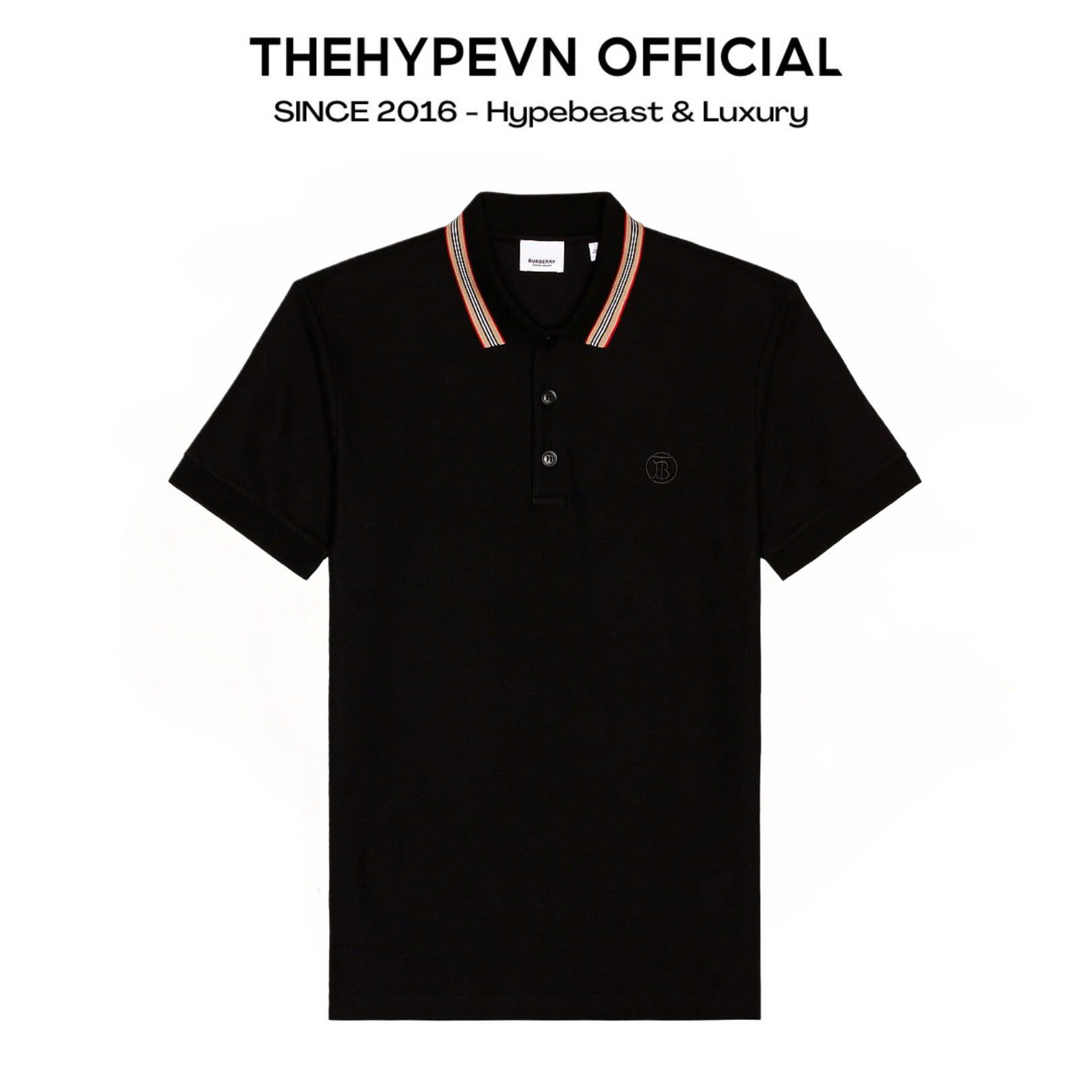 ÁO POLO BURBERRY ICON STRIPE COLLAR (BLACK)