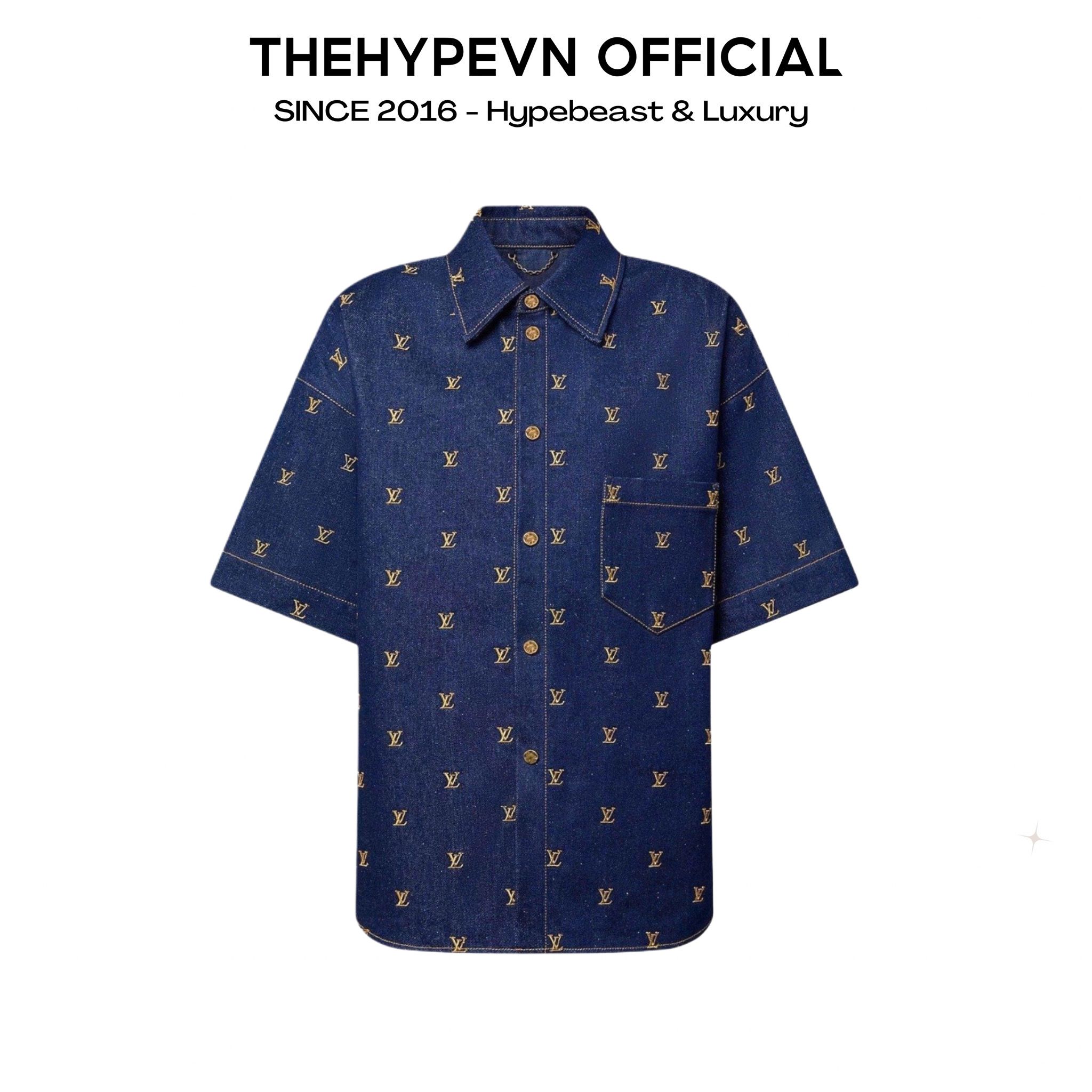 ÁO SƠ MI LOUIS VUITTON LV SIGNATURE GOLD MONOGRAM BLASON JACKET (BLUE DENIM)