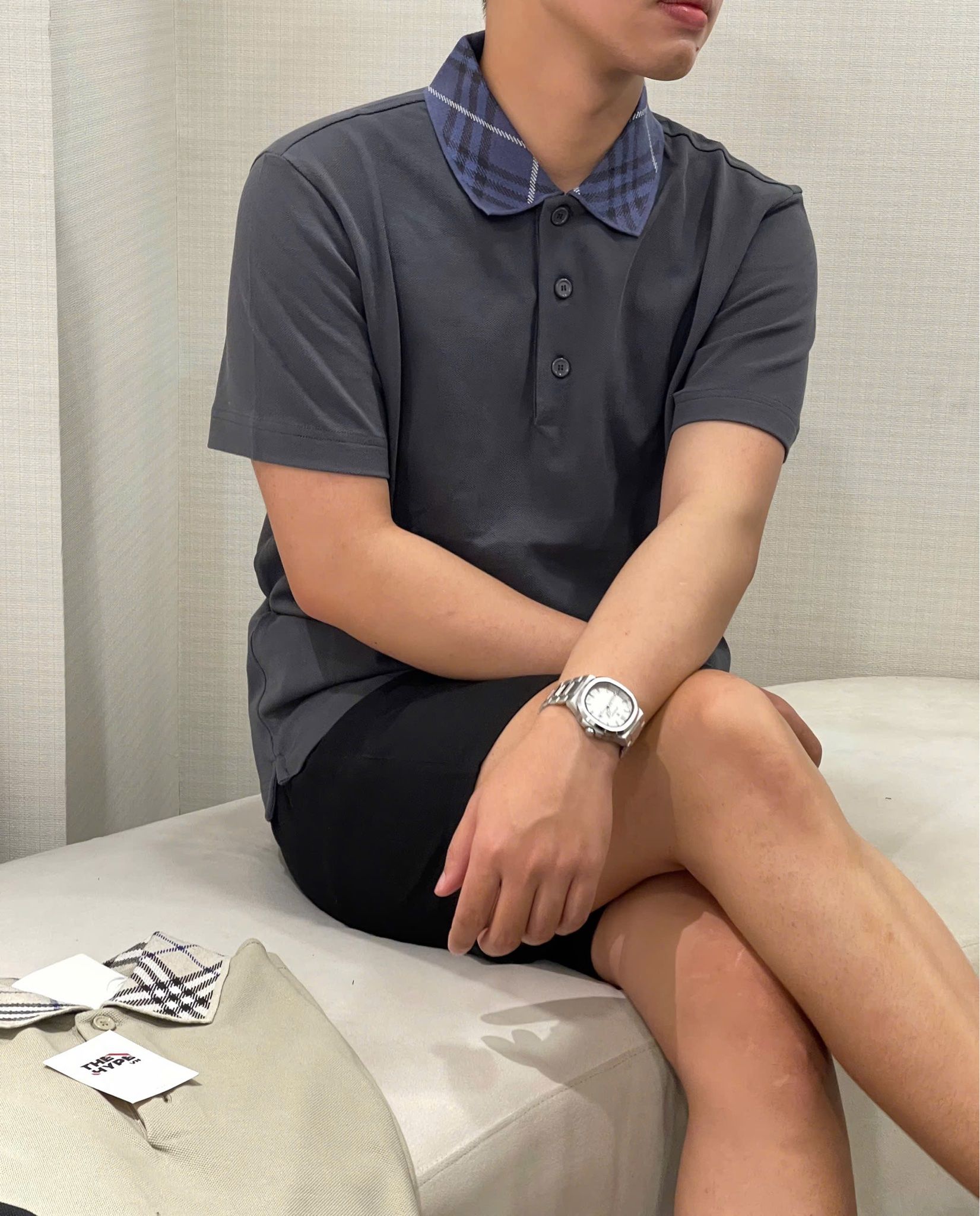 ÁO POLO BURBERRY BBR WOVEN COLLAR (MAGNET)