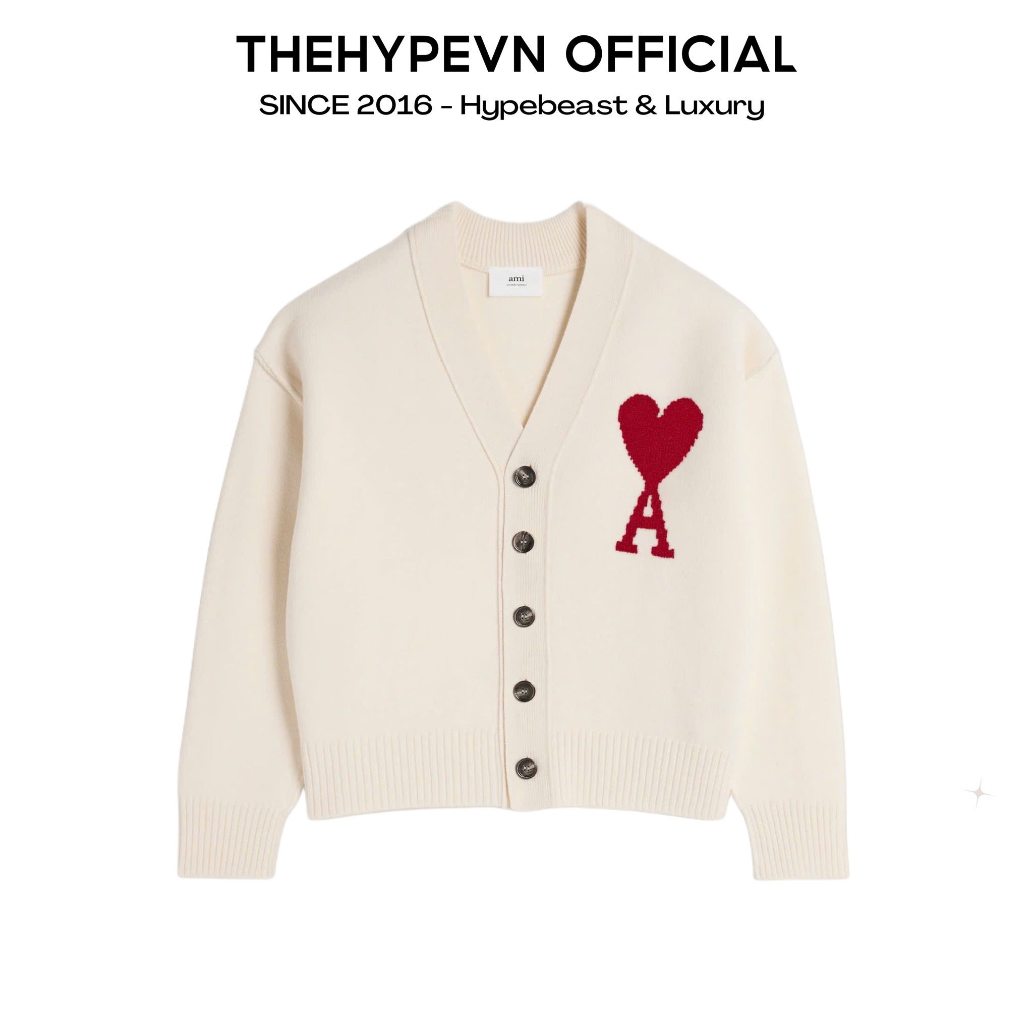 ÁO CARDIGAN AMI PARIS BIG HEART MERINO WOOL (WHITE)