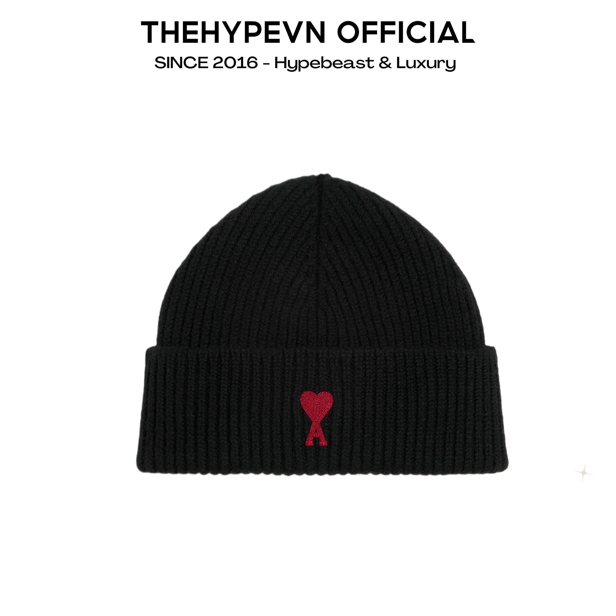 MŨ BEANIE AMI PARIS LOGO BLACK WOOL
