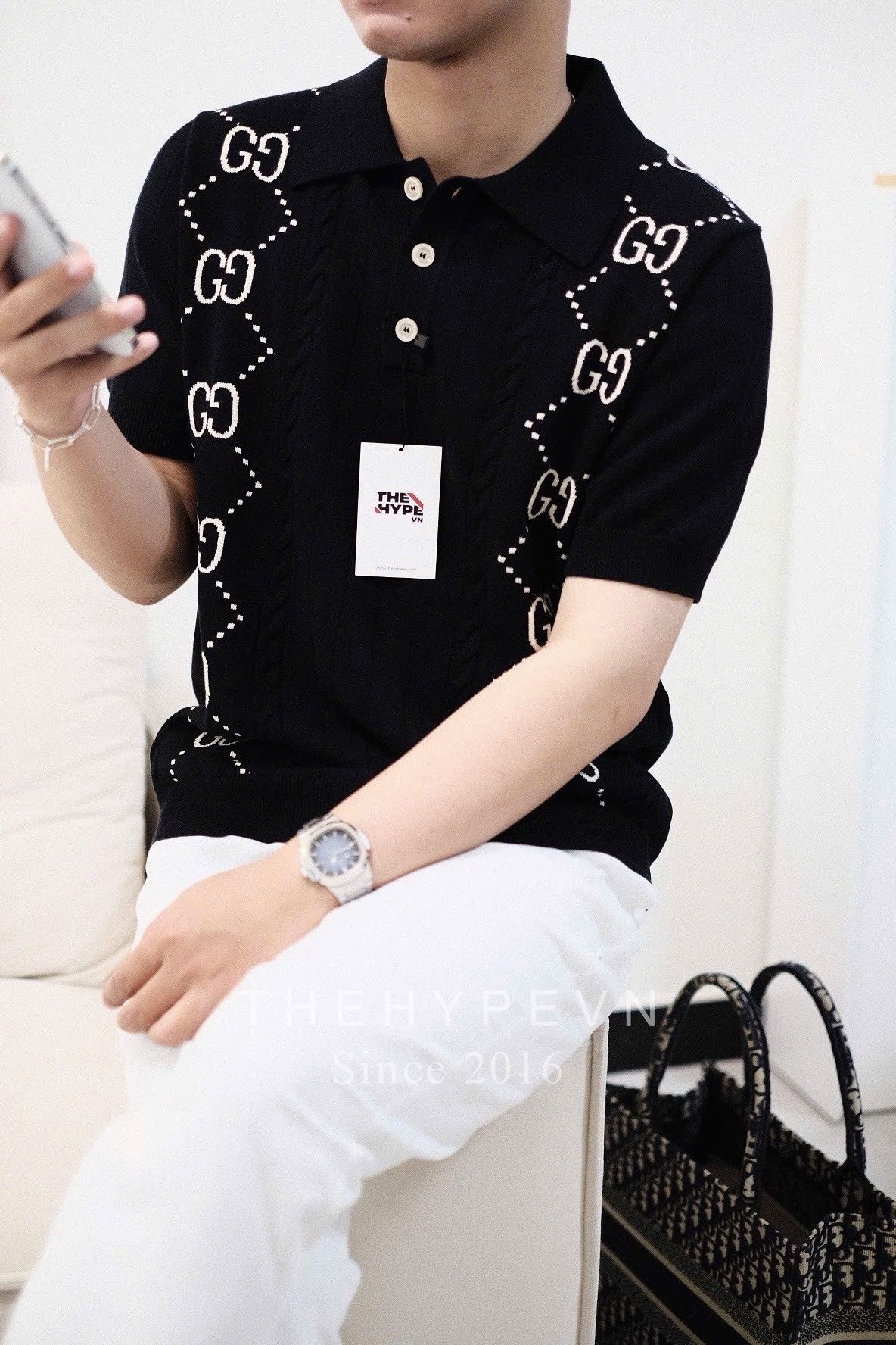 ÁO POLO GUCCI GC GG KNIT COTTON IN BLACK