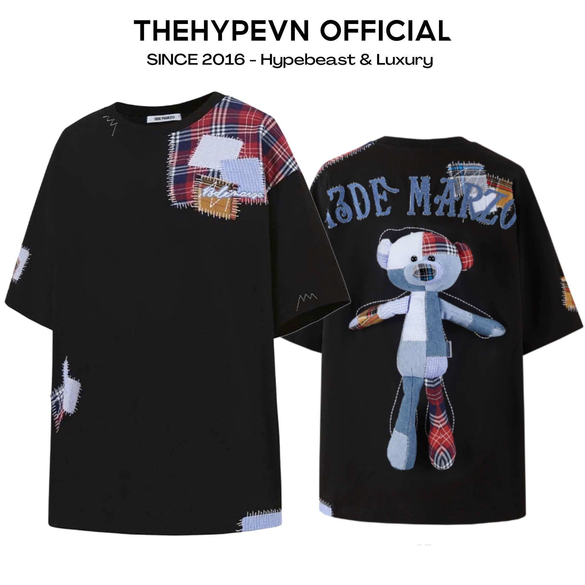 13DE MARZO TEE - Áo Thun Bear Patch Suture Denim (Black) Best Quality