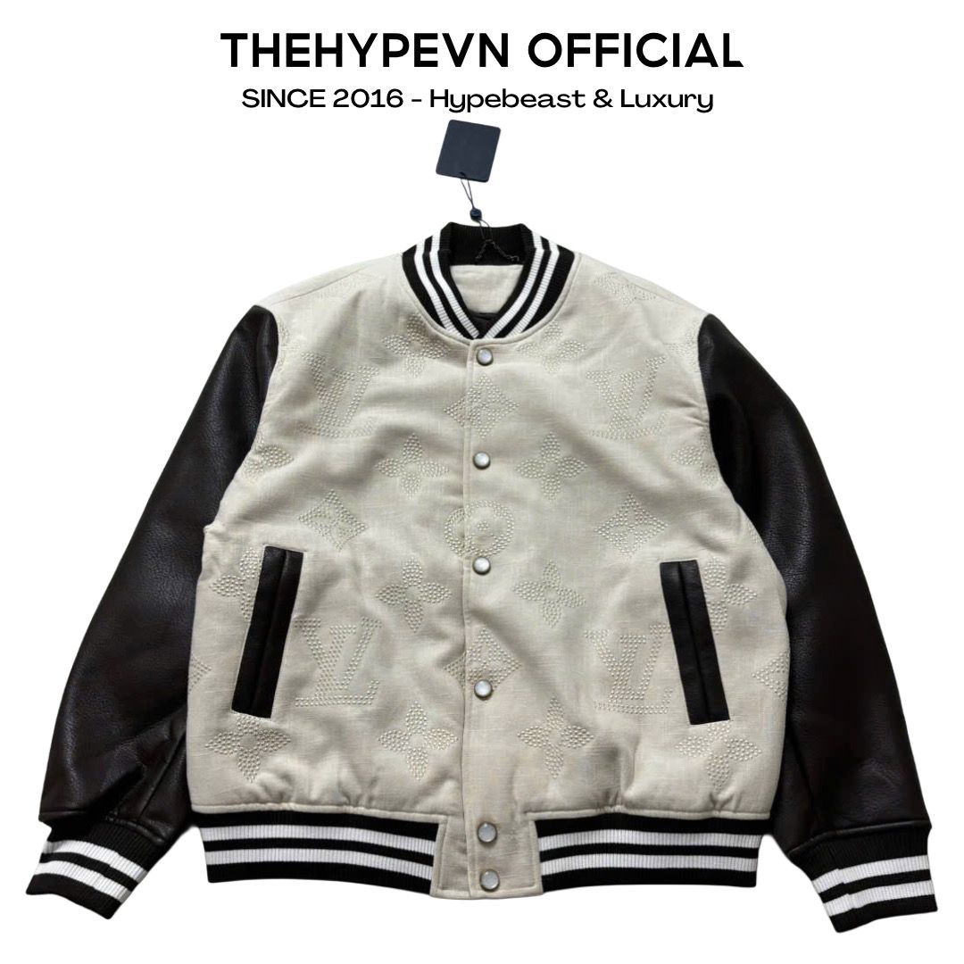 ÁO KHOÁC LOUIS VUITTON LV MONOGRAM EMBROIDERED VARSITY JACKET (BEIGE)