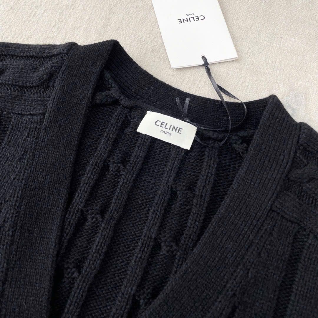 ÁO CARDIGAN CELINE TRIOMPHE CABLE KNIT CASHMERE (BLACK)