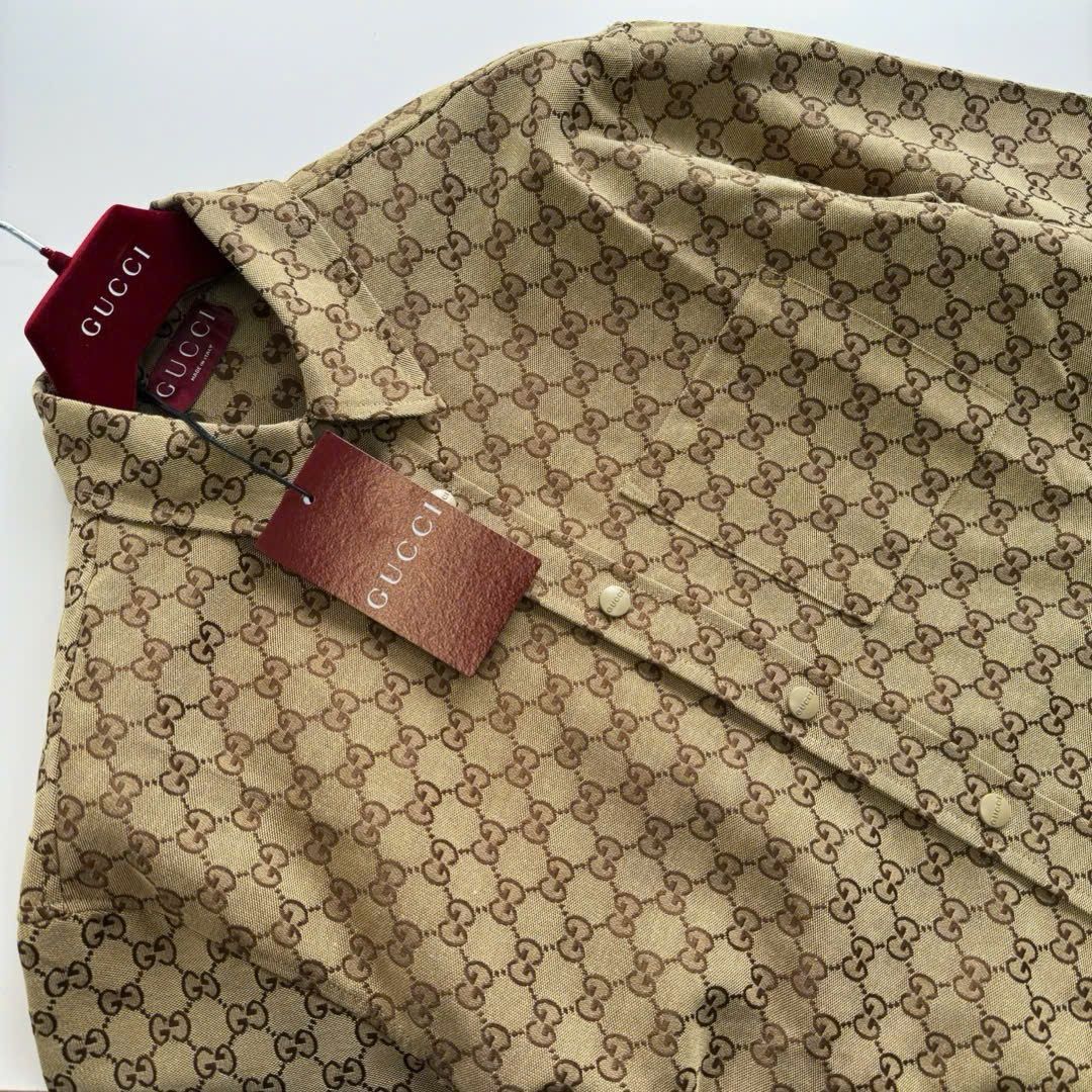 ÁO SƠ MI GUCCI GC CANVAS GG CAMEL JACKET SHIRT (BROWN)