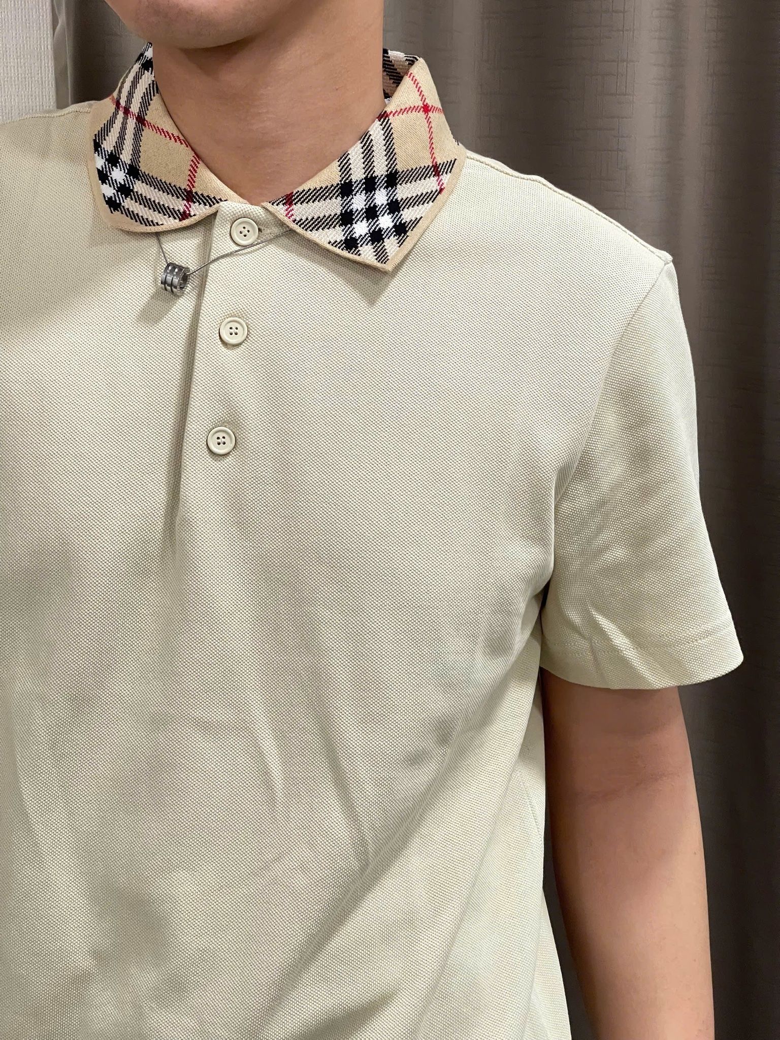 ÁO POLO BURBERRY BBR WOVEN COLLAR (NEUTRAL)