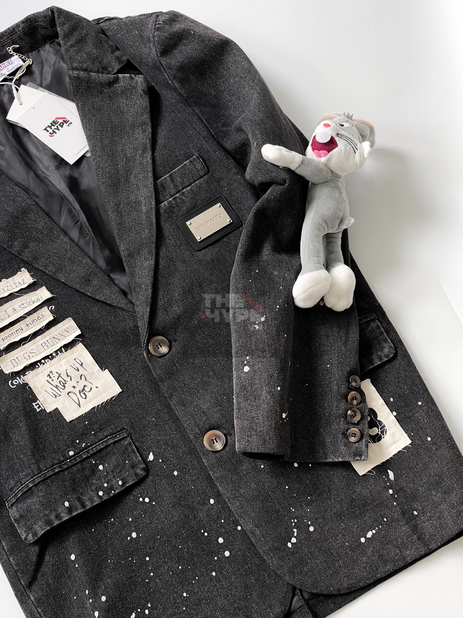 Áo Blazer 13De Marzo X Looney Tunes Bugs Bunny Splash Denim Suit Washed (Black) Best Quality