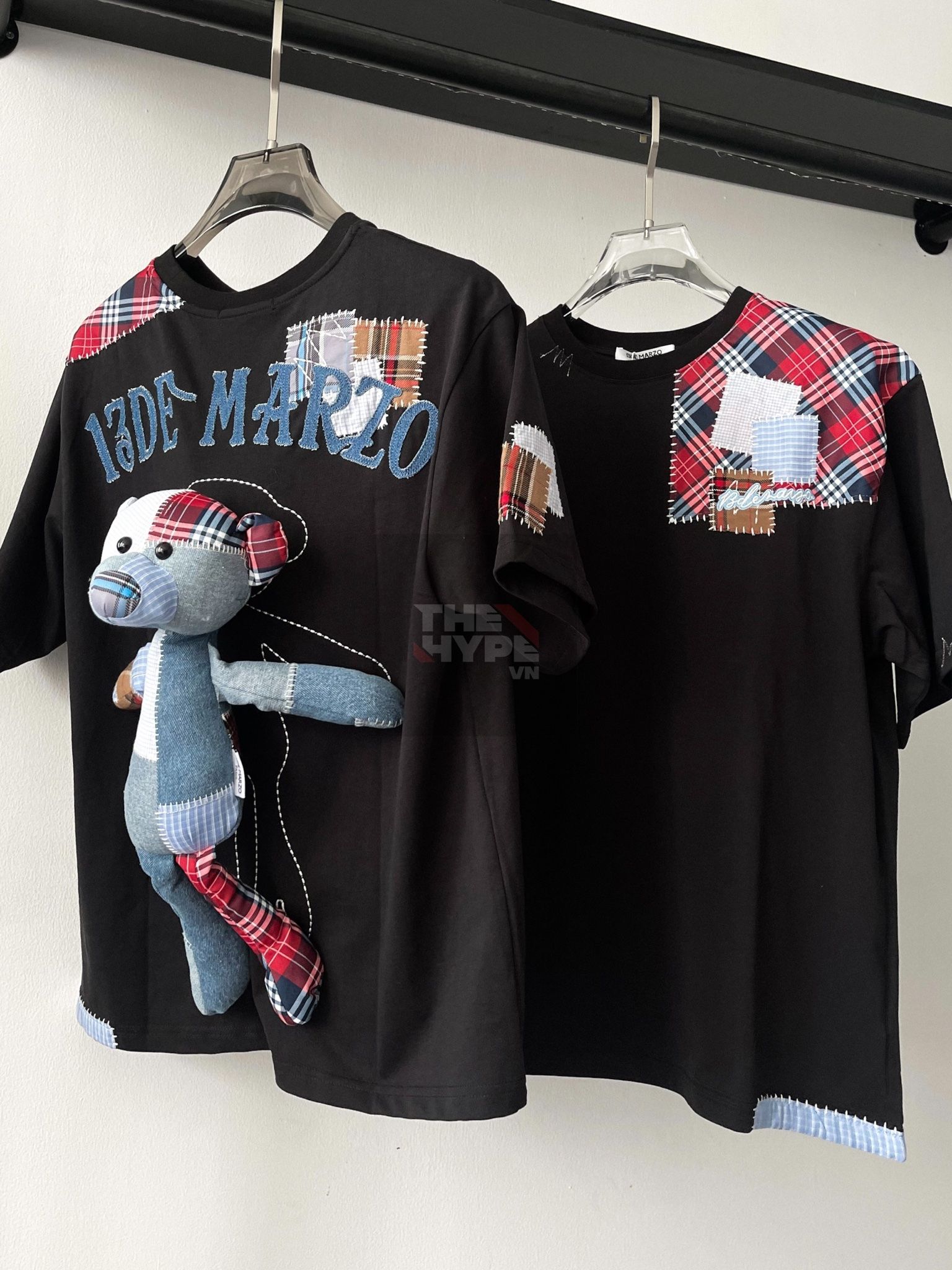 13DE MARZO TEE - Áo Thun Bear Patch Suture Denim (Black) Best Quality