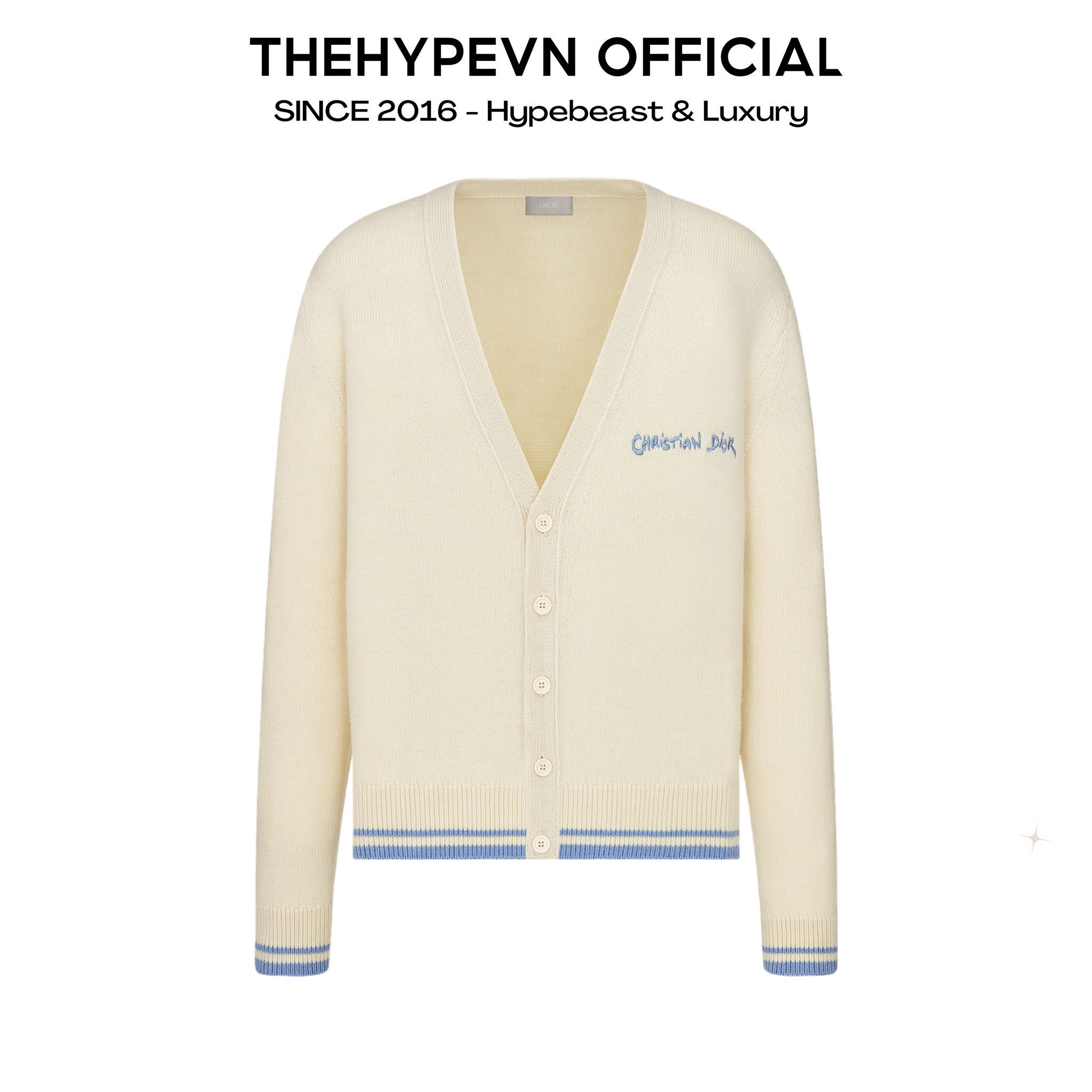 ÁO KHOÁC CARDIGAN DIOR EMBROIDERY TAG KNIT (CREAM)