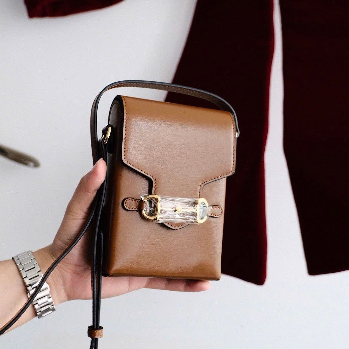 TÚI GUCCI GC HORSEBIT 1955 PHONE BAG SOLID (BROWN)