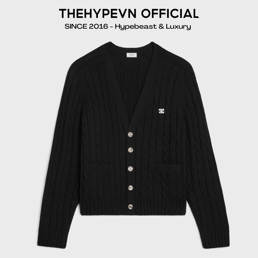 ÁO CARDIGAN CELINE TRIOMPHE CABLE KNIT CASHMERE (BLACK)