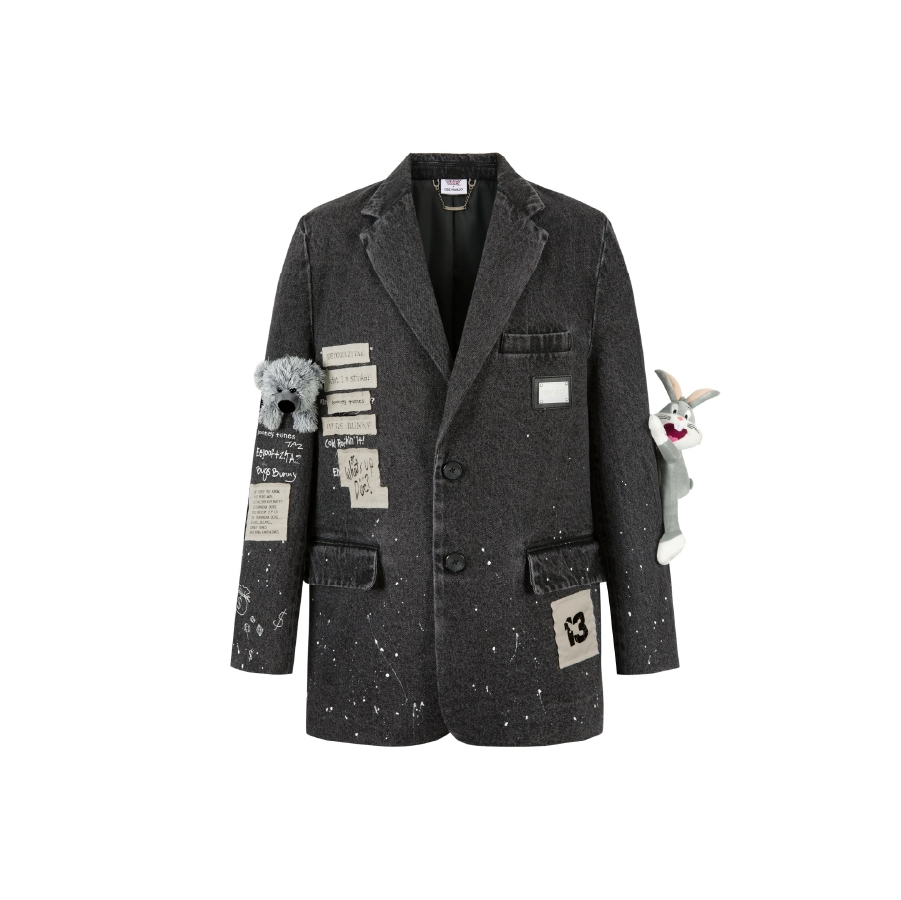 Áo Blazer 13De Marzo X Looney Tunes Bugs Bunny Splash Denim Suit Washed (Black) Best Quality