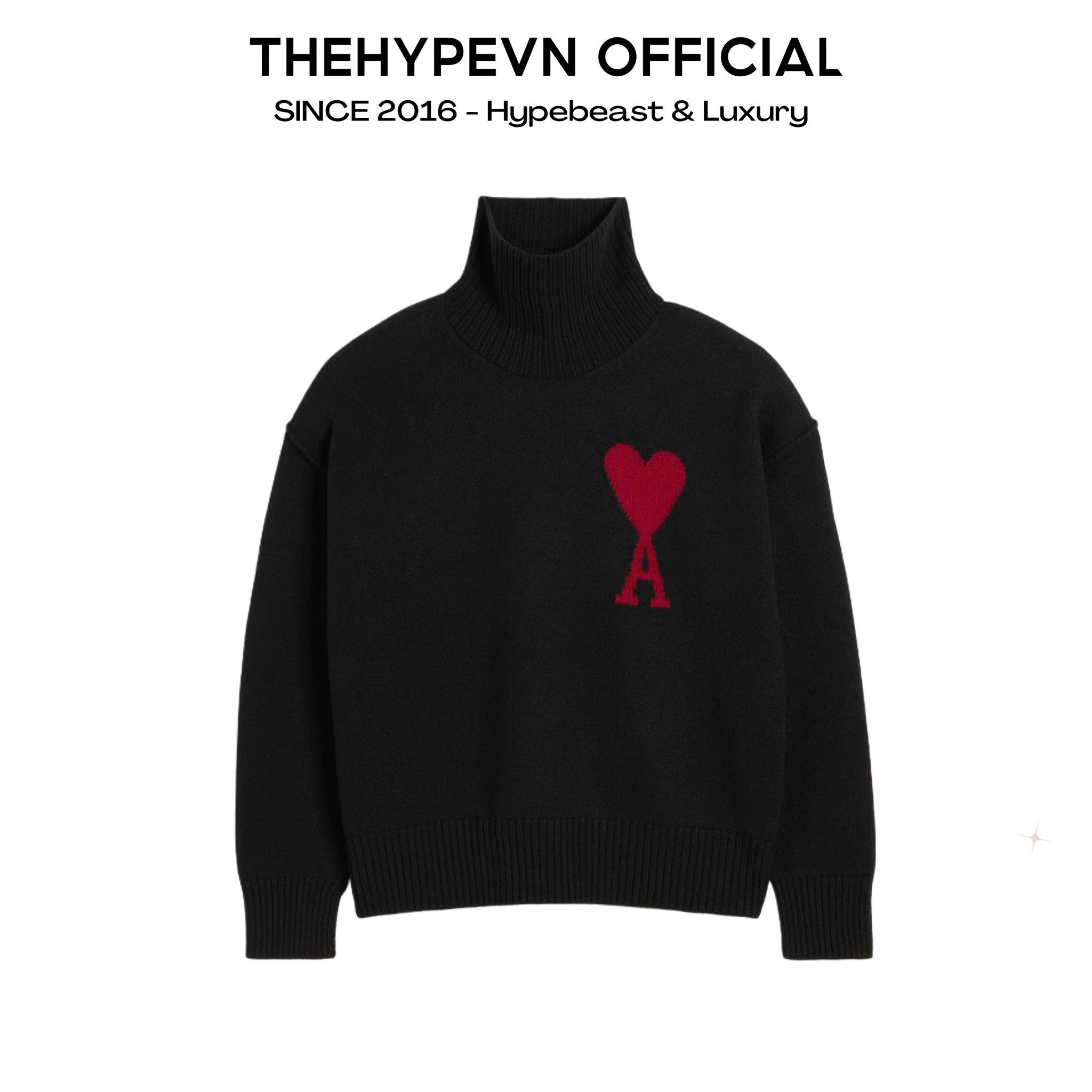 ÁO SWEATER AMI PARIS HEART FUNNEL NECK (BLACK)