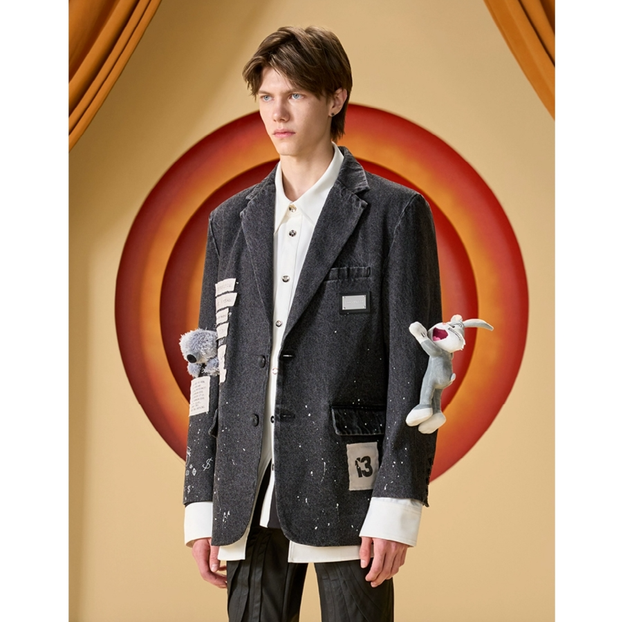 Áo Blazer 13De Marzo X Looney Tunes Bugs Bunny Splash Denim Suit Washed (Black) Best Quality