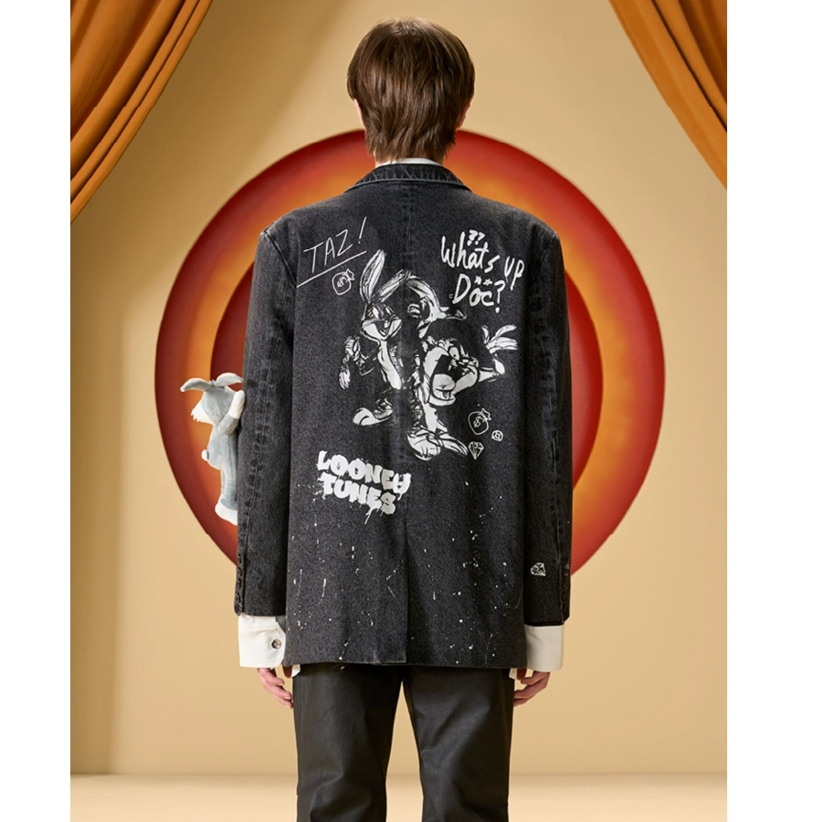 Áo Blazer 13De Marzo X Looney Tunes Bugs Bunny Splash Denim Suit Washed (Black) Best Quality