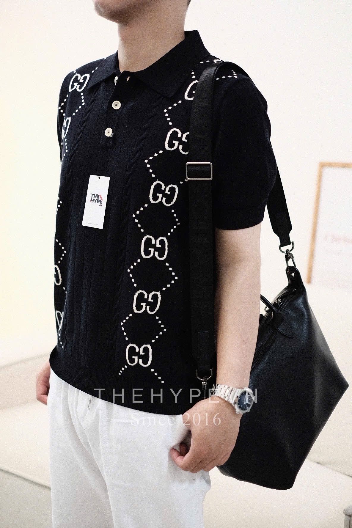 ÁO POLO GUCCI GC GG KNIT COTTON IN BLACK