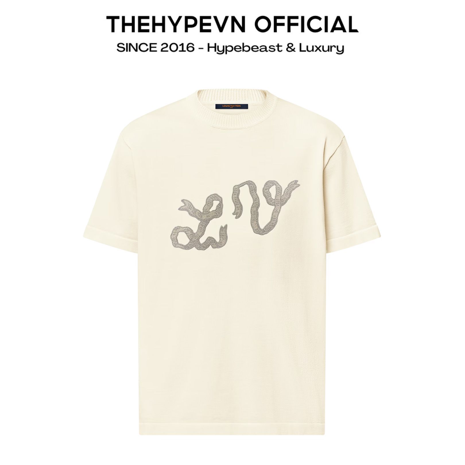 ÁO THUN LOUIS VUITTON LV EMBELLISHED SNAKE RIBBON (CREAM)