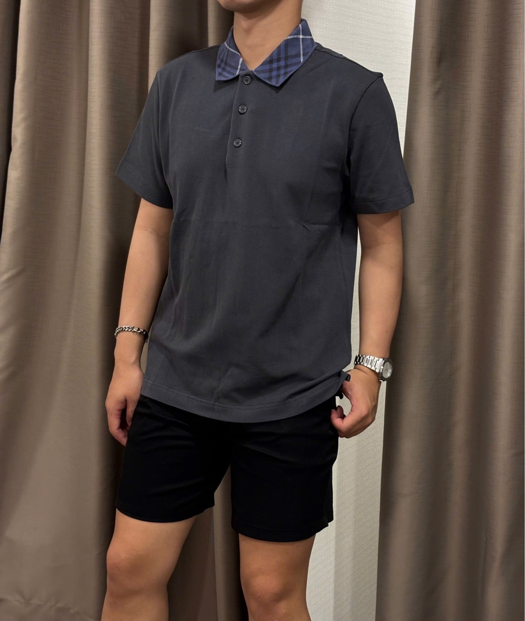 ÁO POLO BURBERRY BBR WOVEN COLLAR (MAGNET)