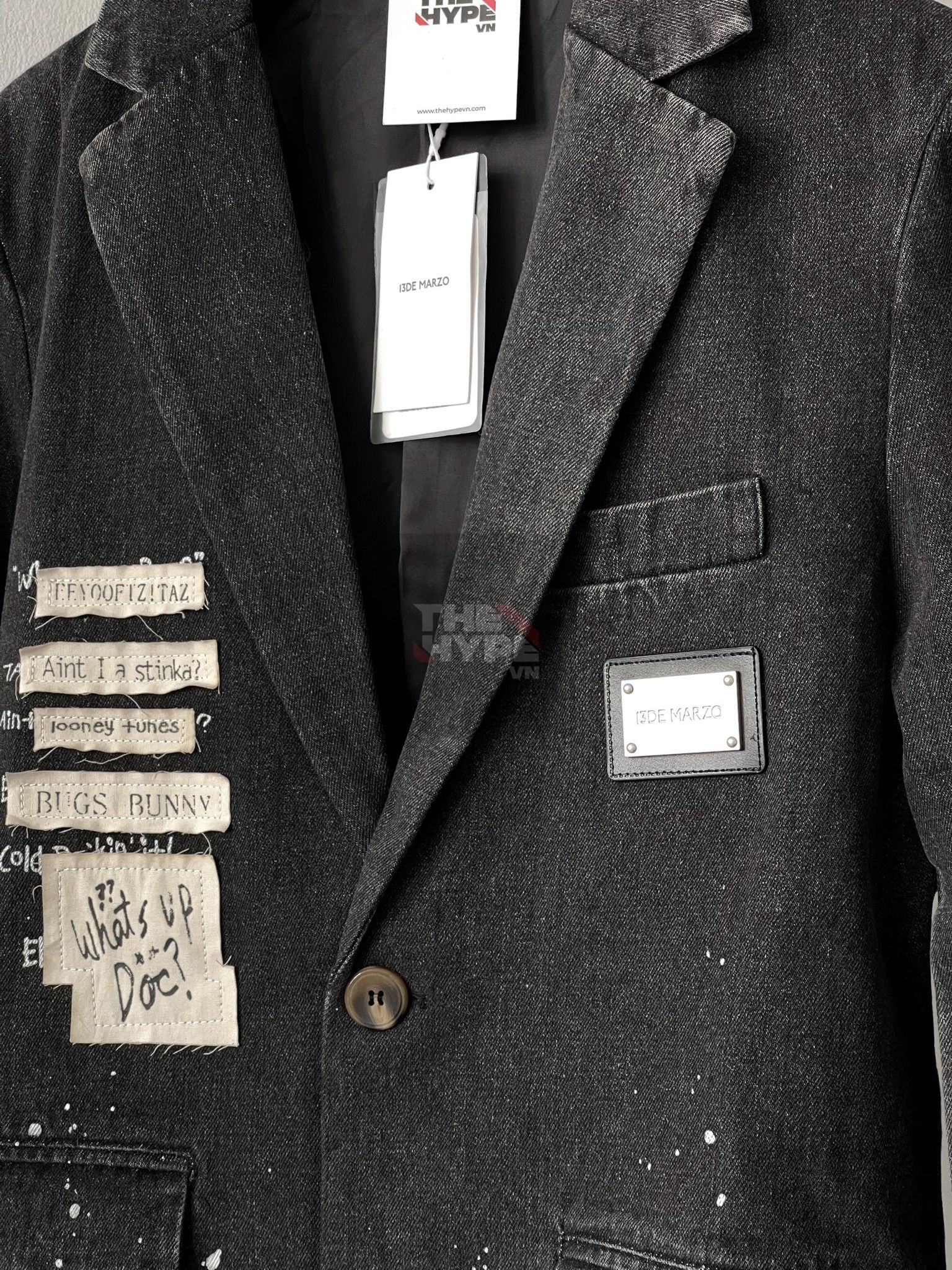 Áo Blazer 13De Marzo X Looney Tunes Bugs Bunny Splash Denim Suit Washed (Black) Best Quality