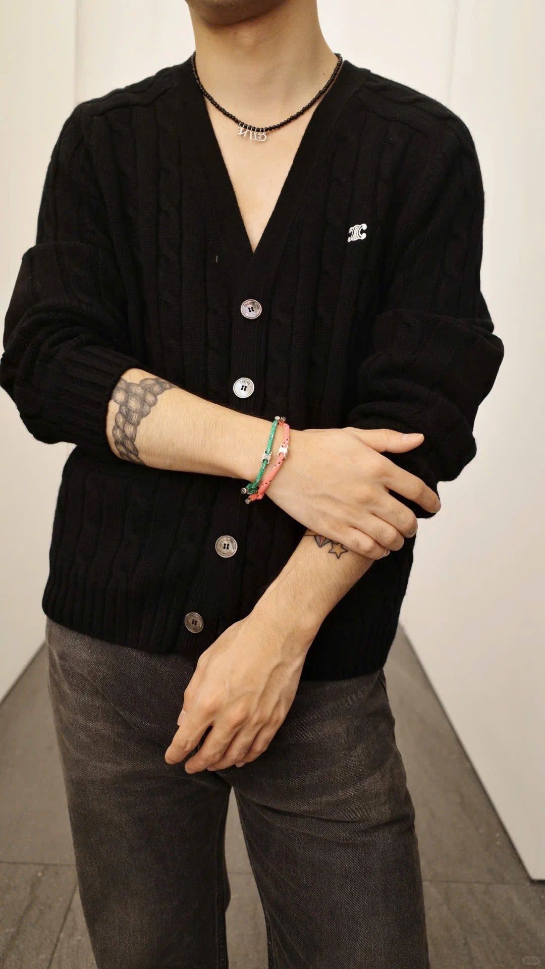 ÁO CARDIGAN CELINE TRIOMPHE CABLE KNIT CASHMERE (BLACK)