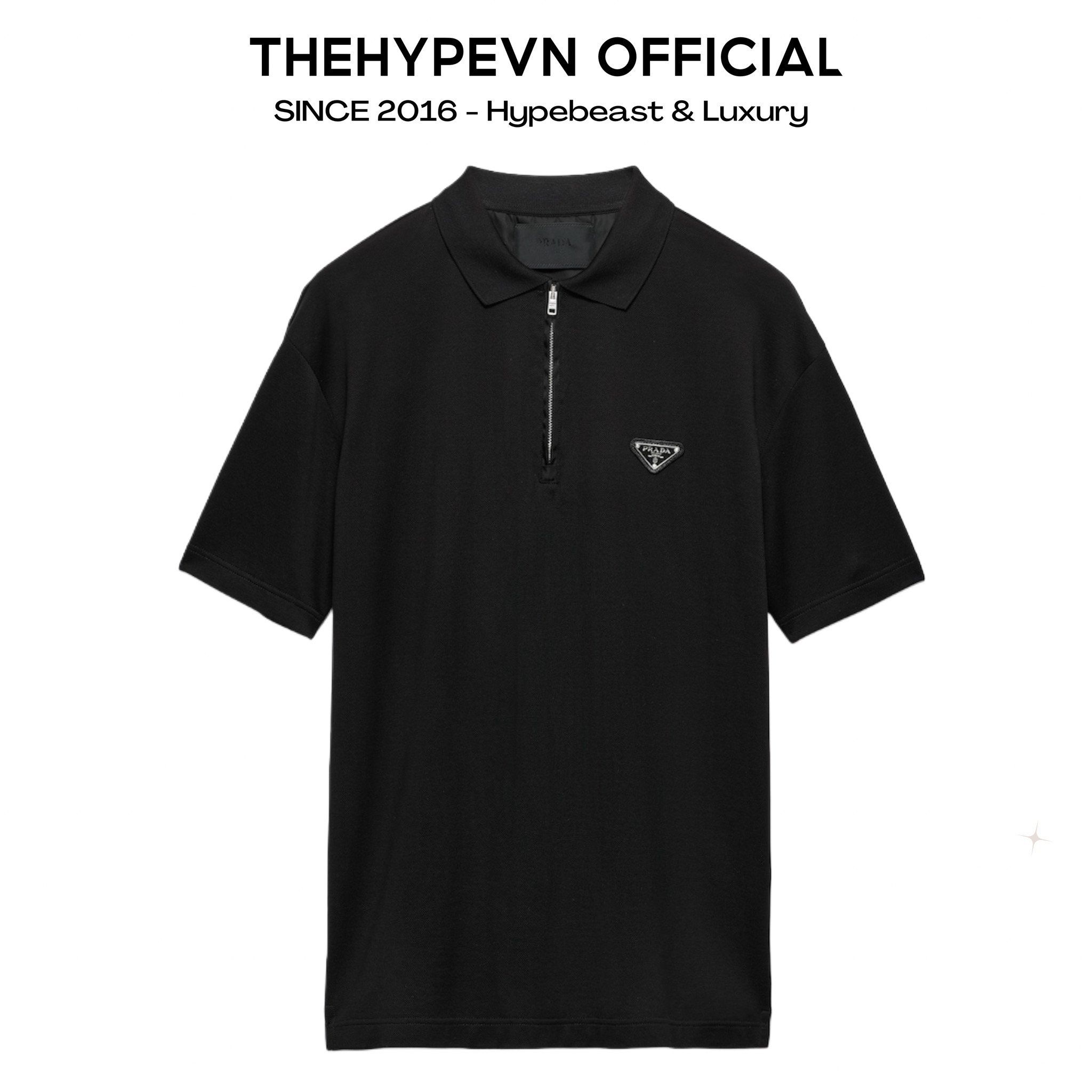 ÁO POLO PRADA RE-NYLON TRIANGLE LOGO (BLACK)
