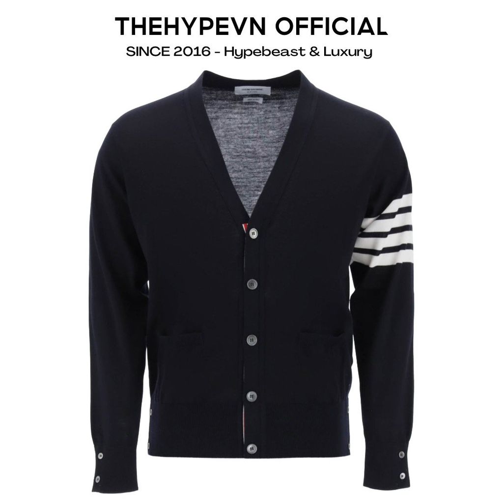 ÁO CARDIGAN THOM BROWNE FINE MERINO MỎNG (BLACK)