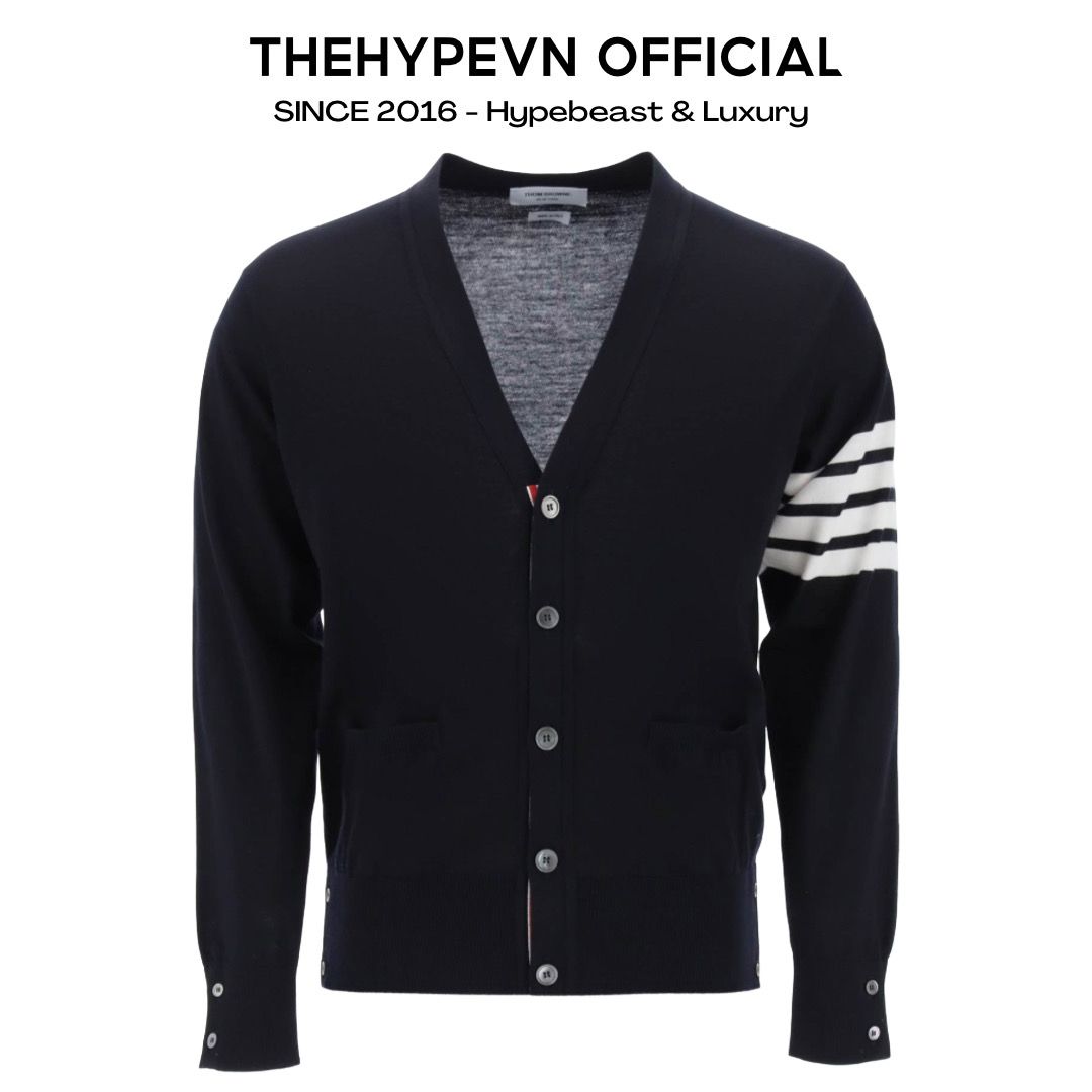 ÁO CARDIGAN THOM BROWNE FINE MERINO MỎNG (BLACK)