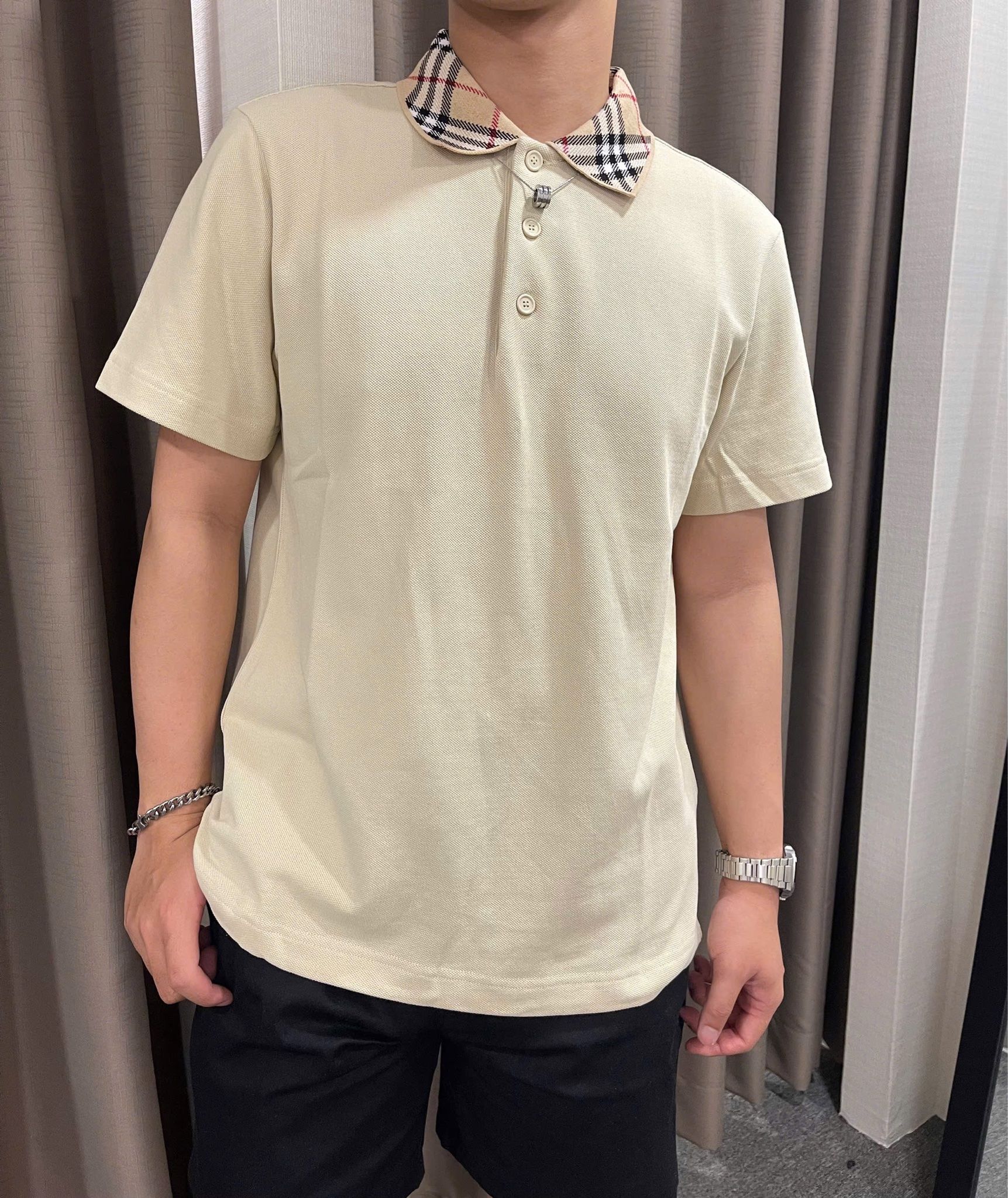 ÁO POLO BURBERRY BBR WOVEN COLLAR (NEUTRAL)