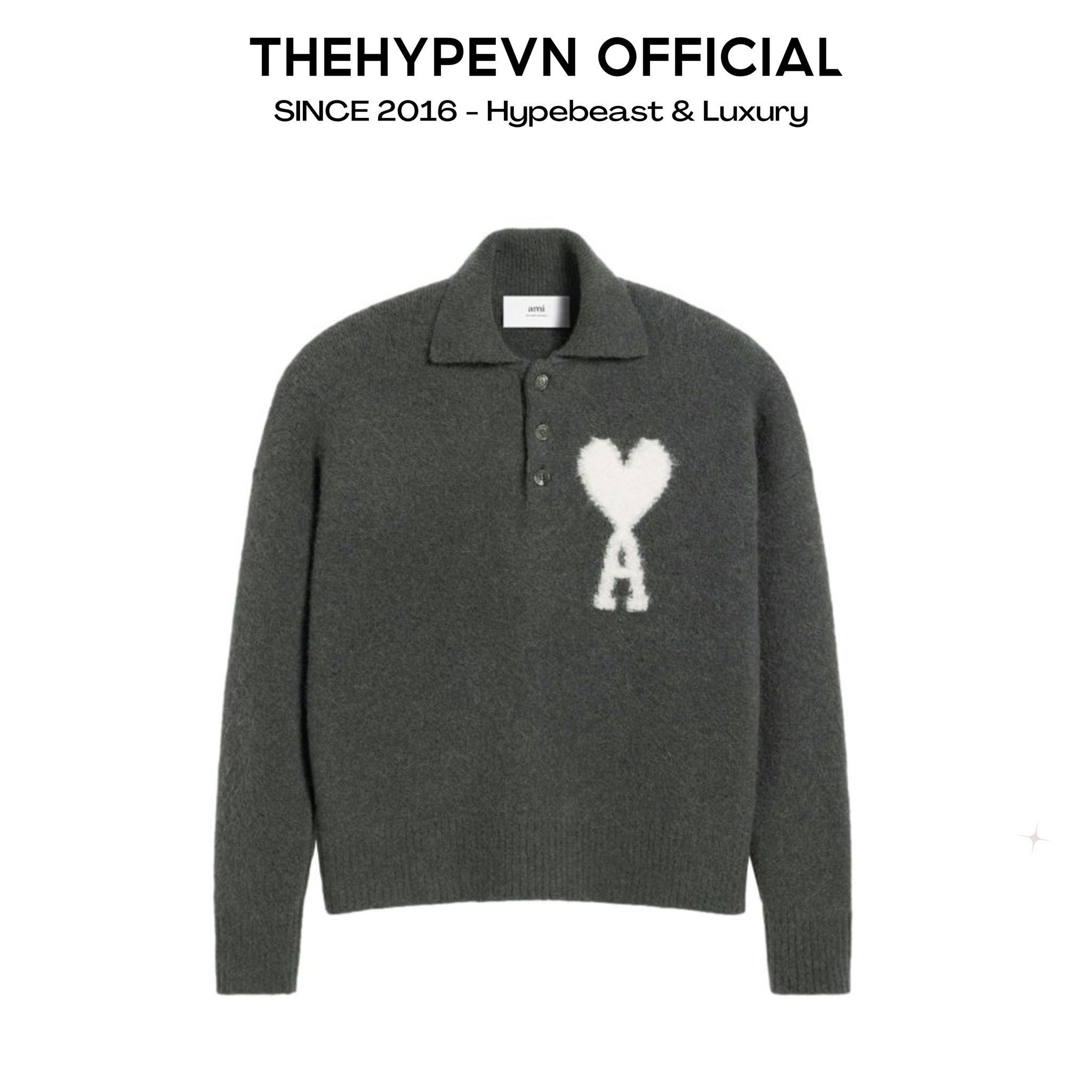 ÁO POLO SWEATER AMI PARIS ALPACA HEART (DARK GREY)
