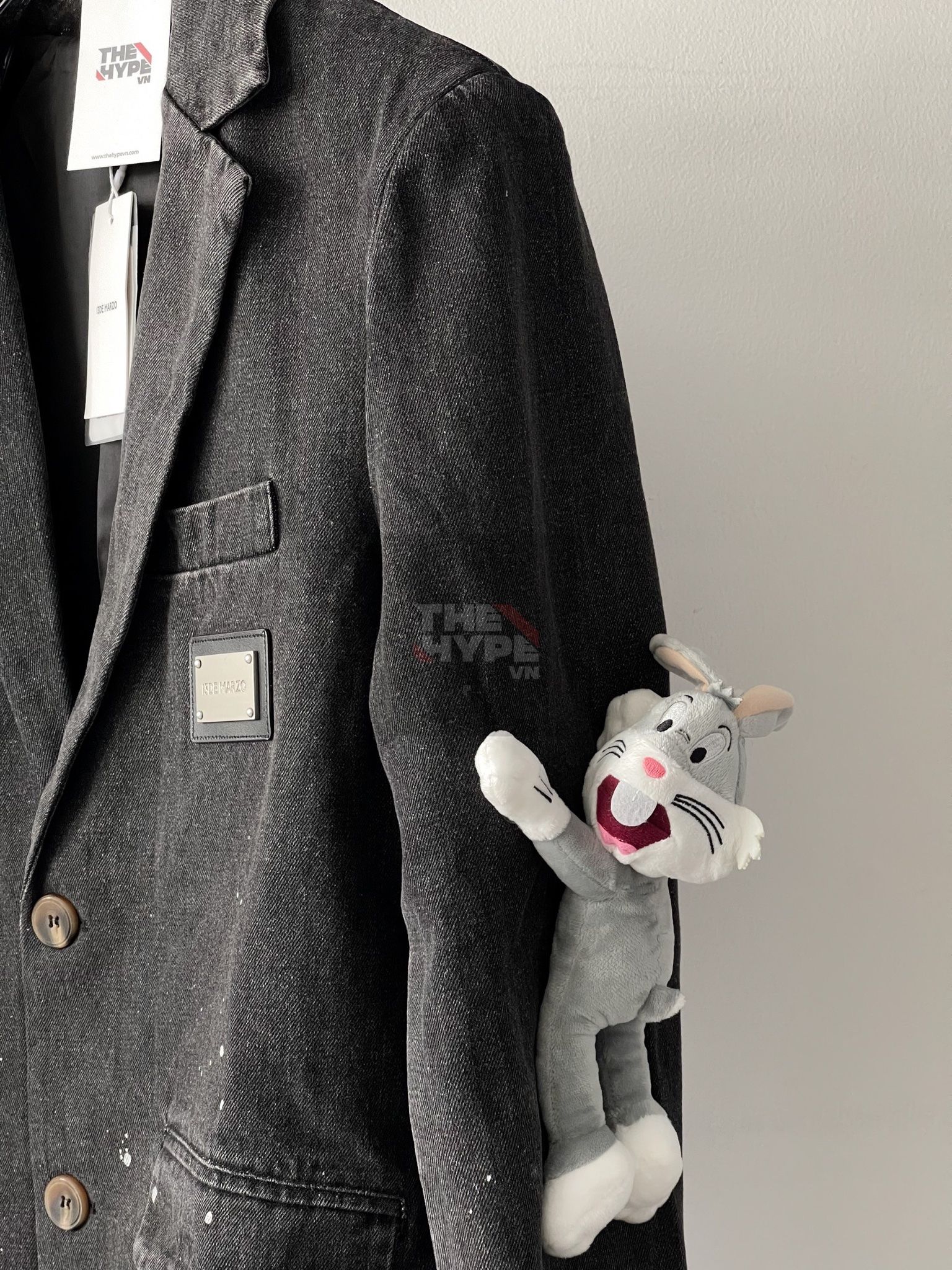 Áo Blazer 13De Marzo X Looney Tunes Bugs Bunny Splash Denim Suit Washed (Black) Best Quality