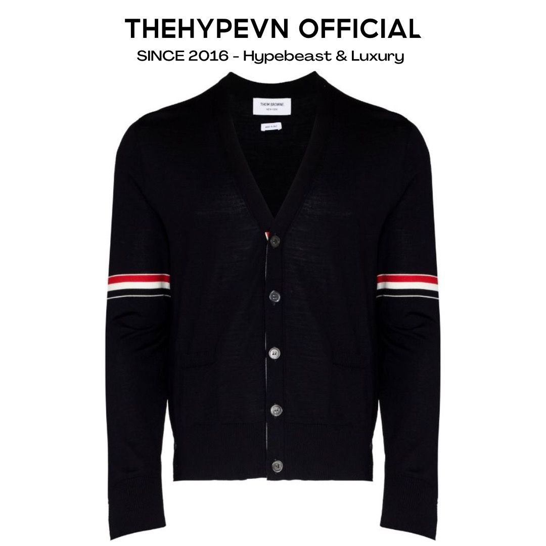 ÁO CARDIGAN THOM BROWNE TB MILANO GROSGRAIN V-NECK (NAVY)