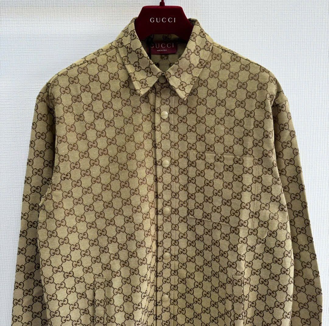 ÁO SƠ MI GUCCI GC CANVAS GG CAMEL JACKET SHIRT (BROWN)