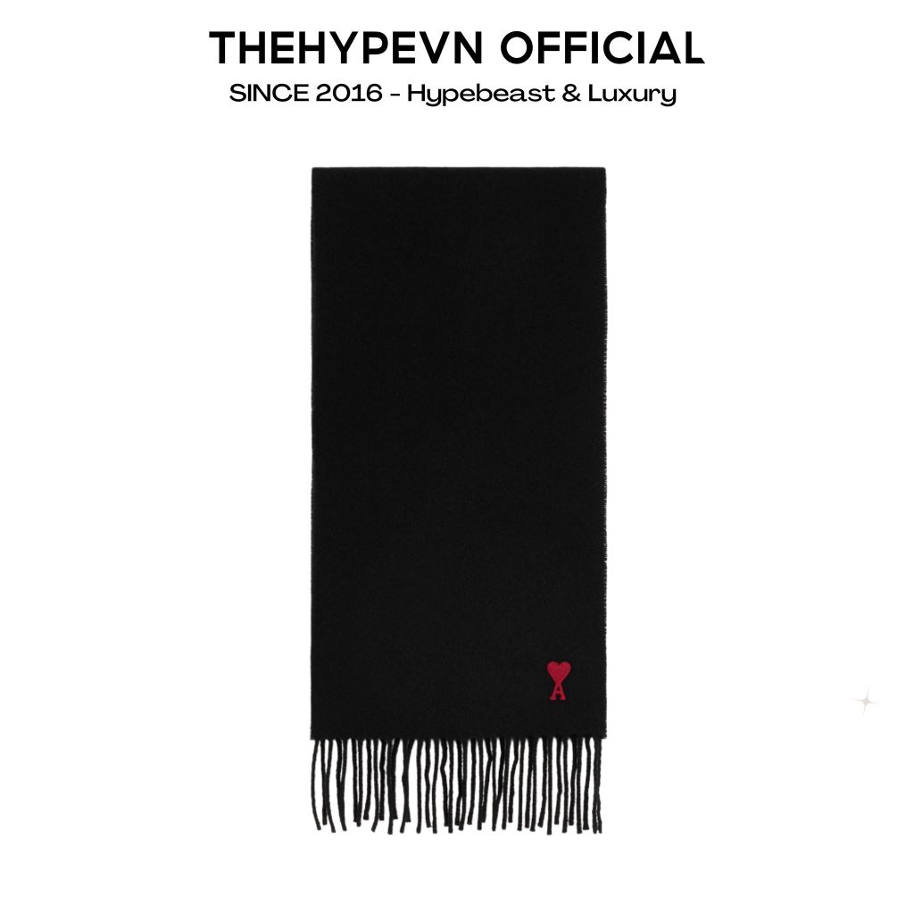 KHĂN AMI PARIS FRINGED WOOL SCARF (BLACK)