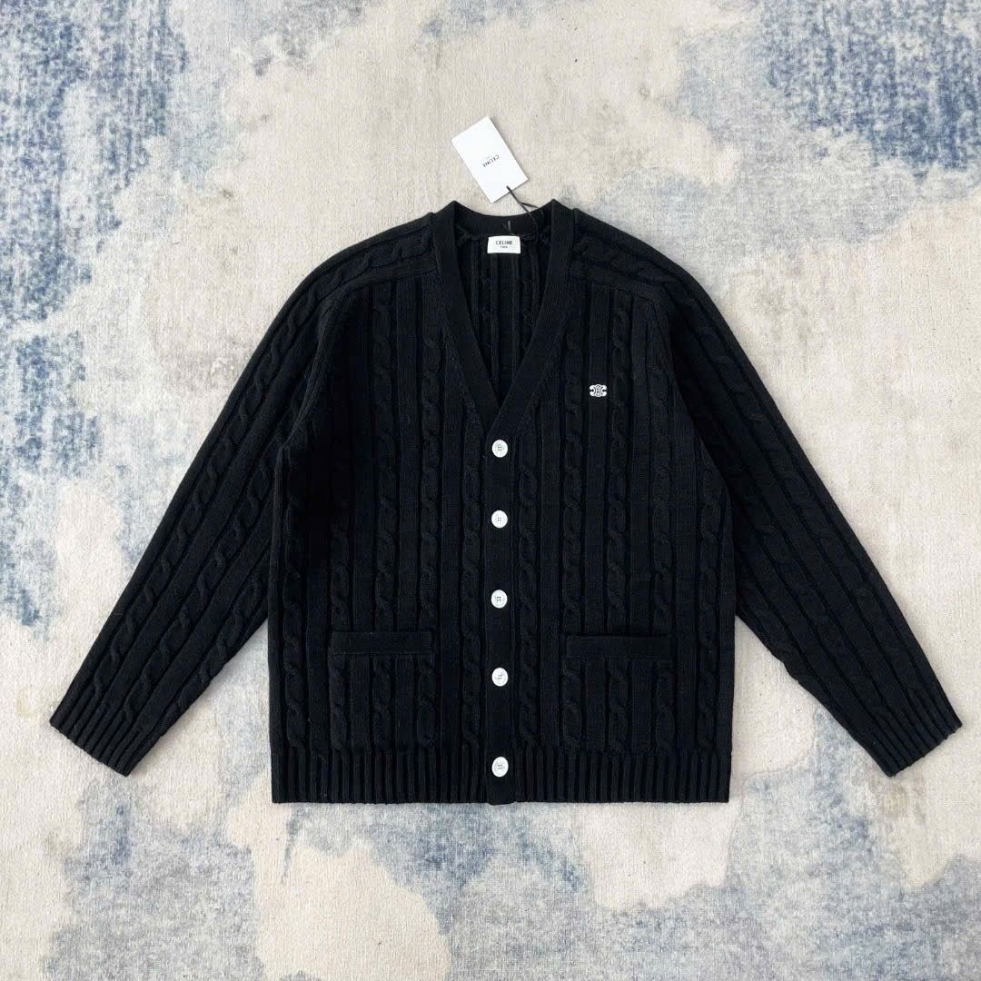 ÁO CARDIGAN CELINE TRIOMPHE CABLE KNIT CASHMERE (BLACK)
