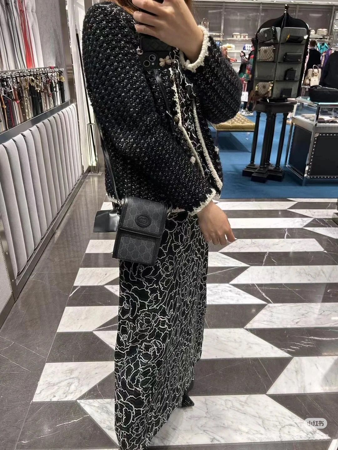 TÚI GUCCI GC HORSEBIT 1955 PHONE BAG RETRO (BLACK)