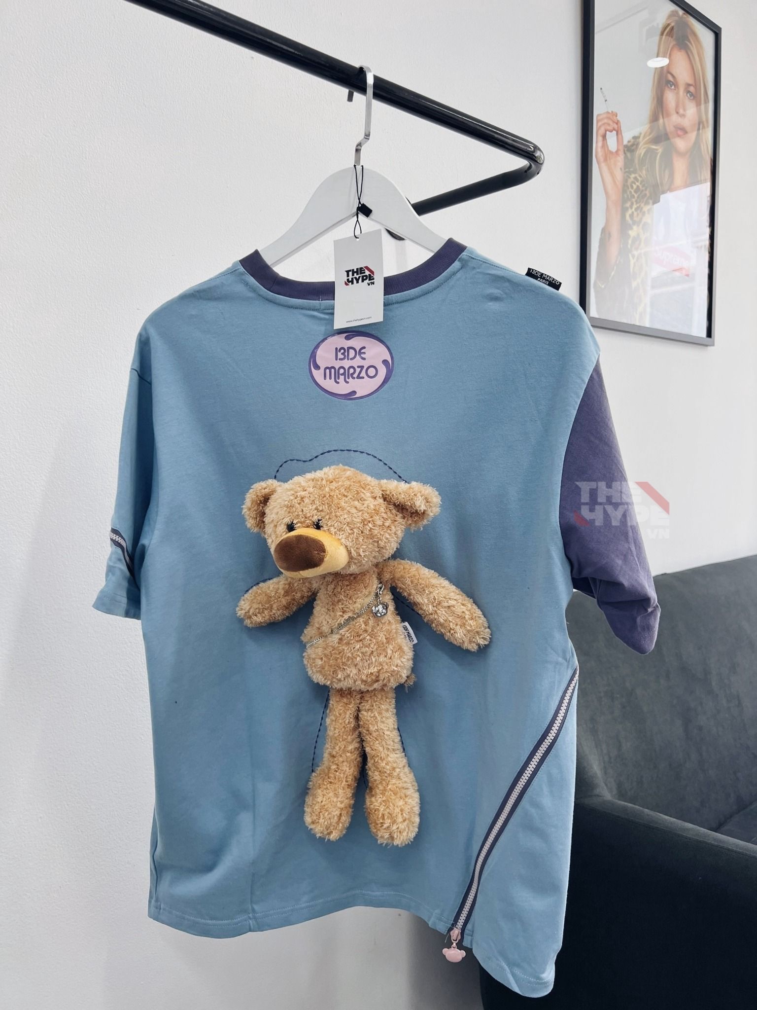13DE MARZO TEE - Áo Thun 13De PALDA BEAR ZIPPER (BLUE) Best Quality