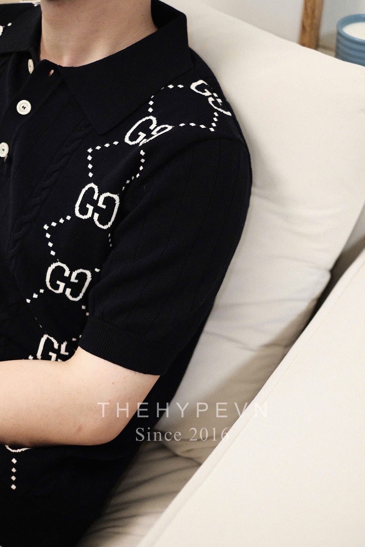 ÁO POLO GUCCI GC GG KNIT COTTON IN BLACK