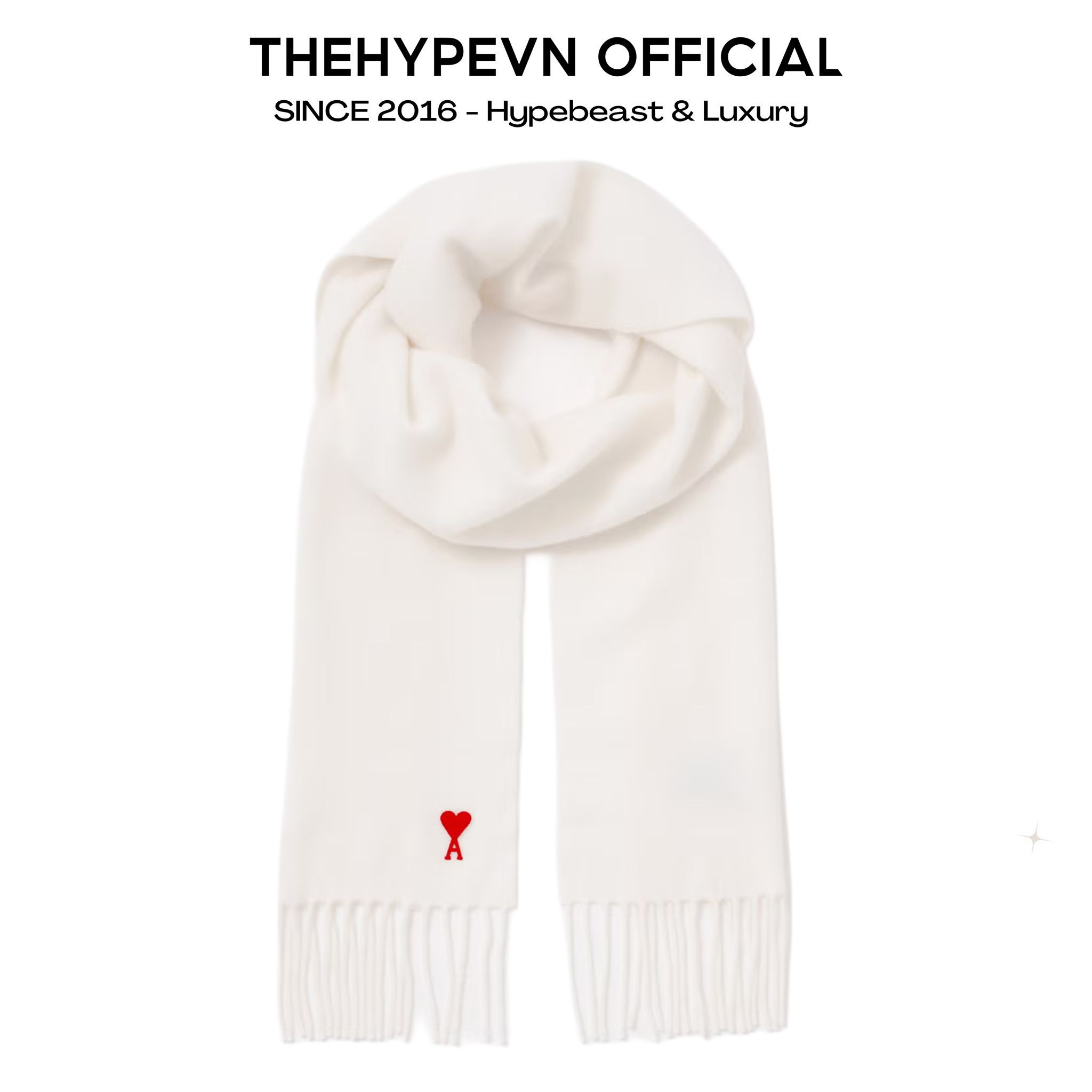 KHĂN AMI PARIS FRINGED WOOL SCARF (WHITE)