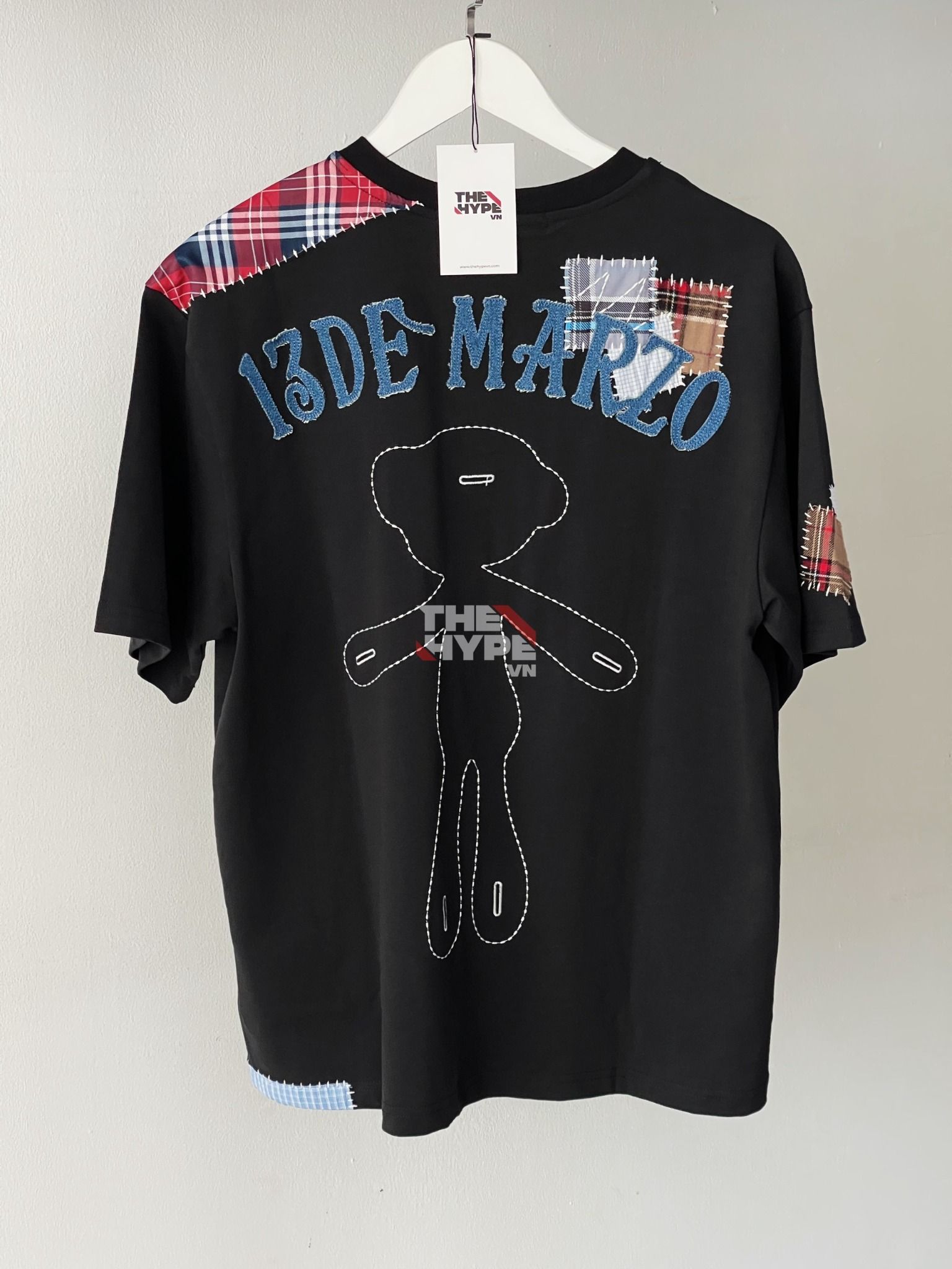 13DE MARZO TEE - Áo Thun Bear Patch Suture Denim (Black) Best Quality