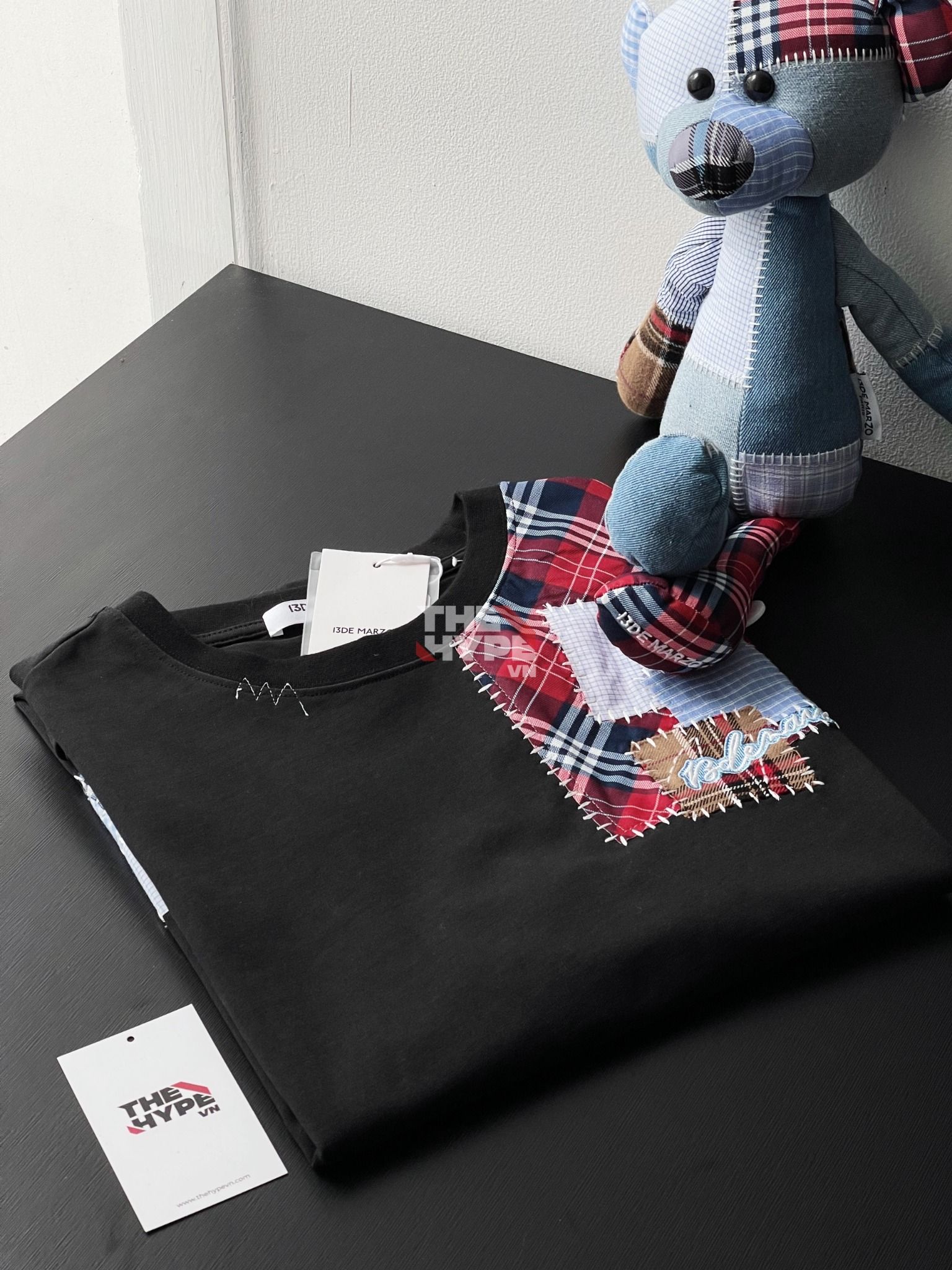 13DE MARZO TEE - Áo Thun Bear Patch Suture Denim (Black) Best Quality