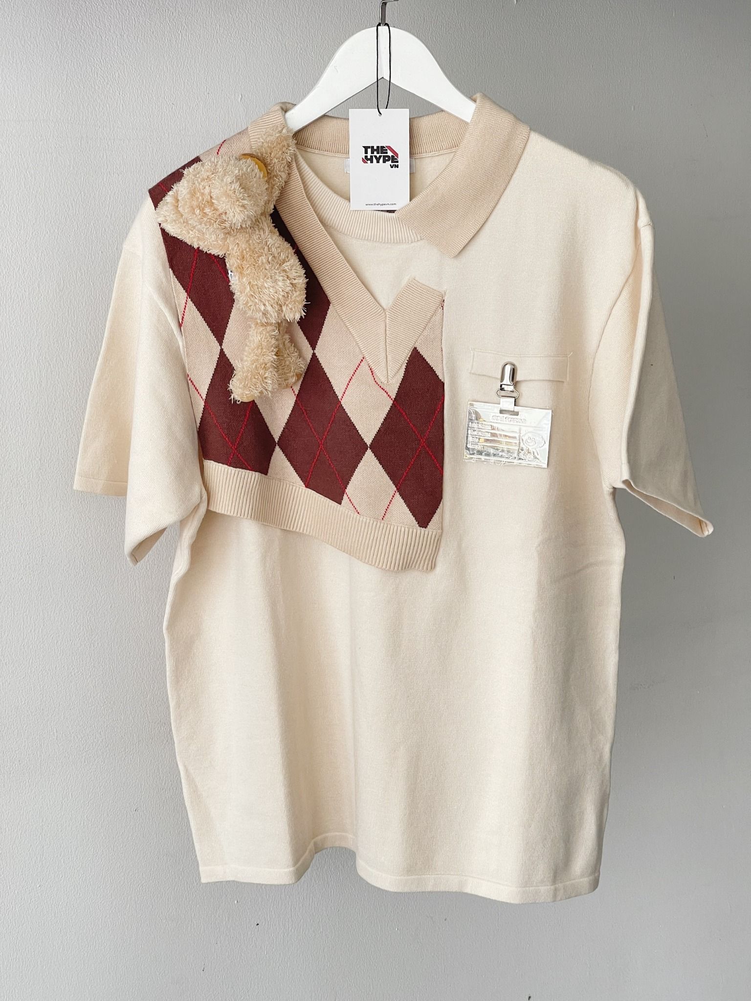 13DE MARZO TEE - Áo Thun BEAR KNIT PATCH PAPYRUS (Beige) Best Quality