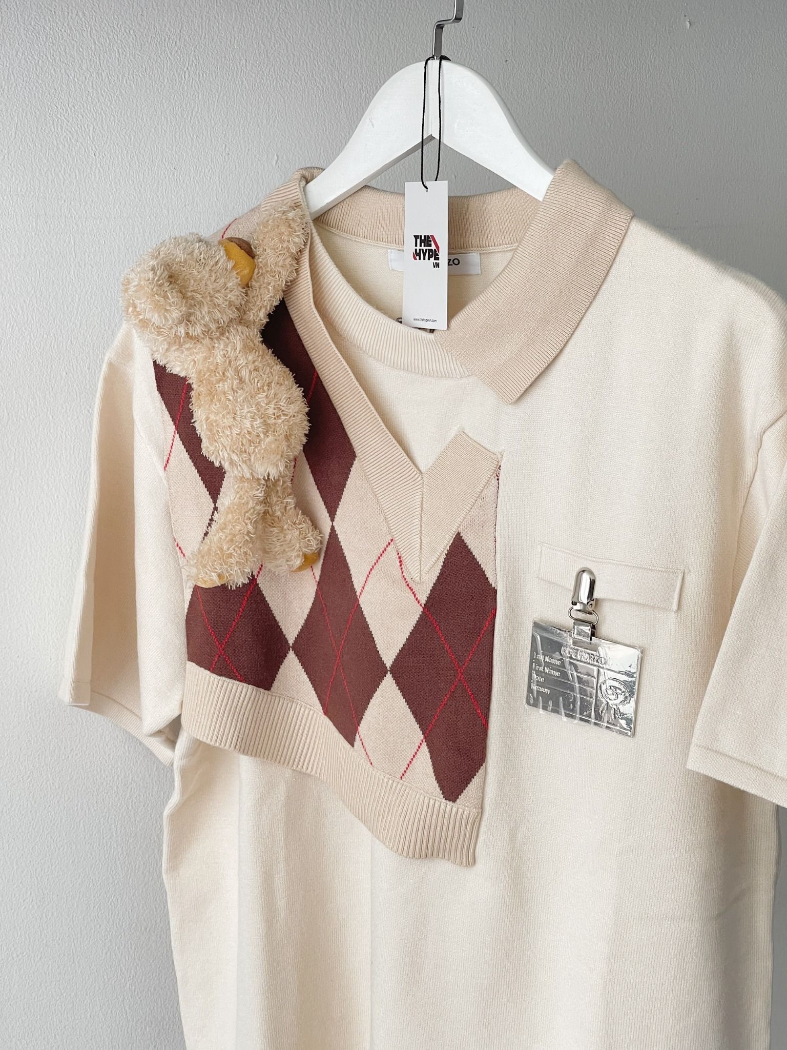 13DE MARZO TEE - Áo Thun BEAR KNIT PATCH PAPYRUS (Beige) Best Quality