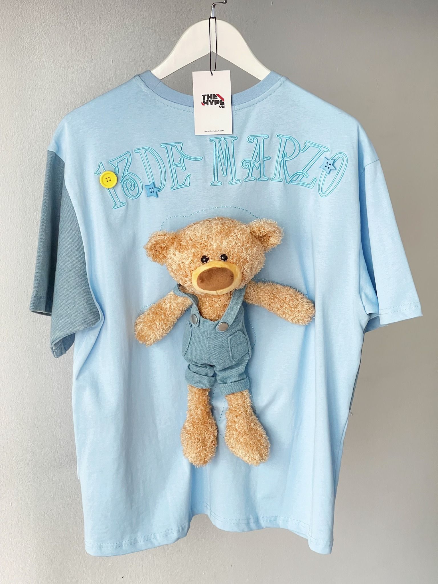 13DE MARZO TEE - Áo Thun Pop Mart Parda Bear Denim Patchwork (Blue) Best Quality
