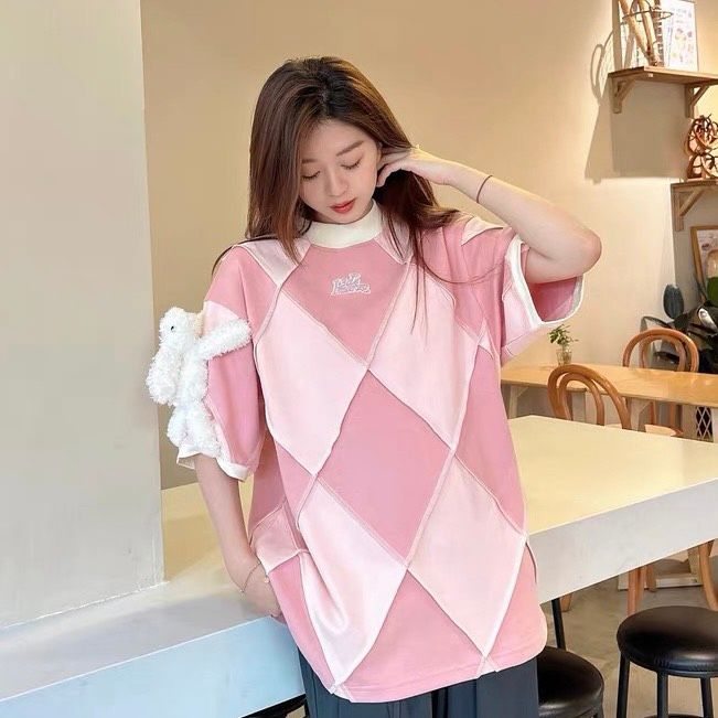 13DE MARZO TEE - Áo Thun 13DE MARZO Hemming Diamond Check (Pink) Best Quality