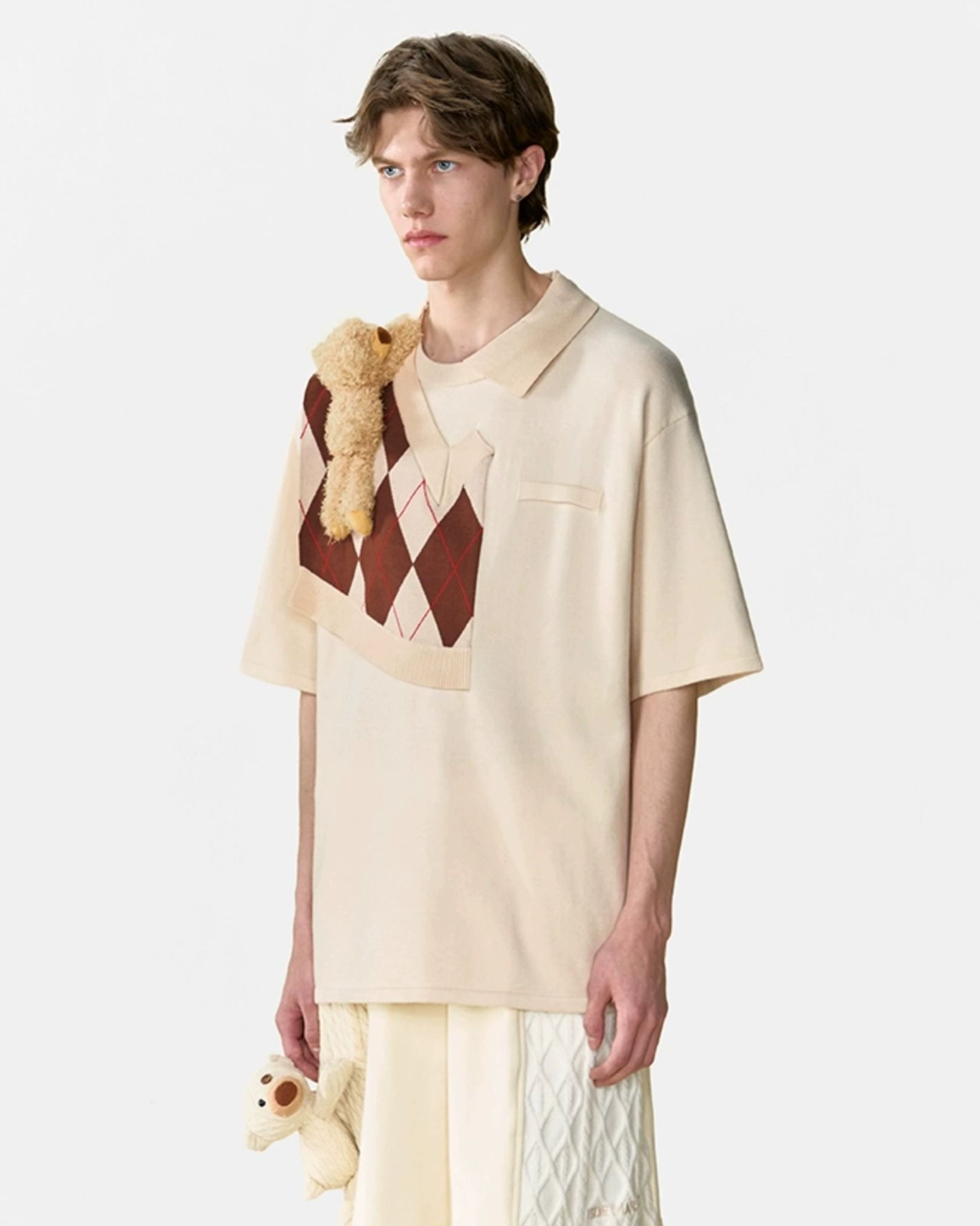 13DE MARZO TEE - Áo Thun BEAR KNIT PATCH PAPYRUS (Beige) Best Quality