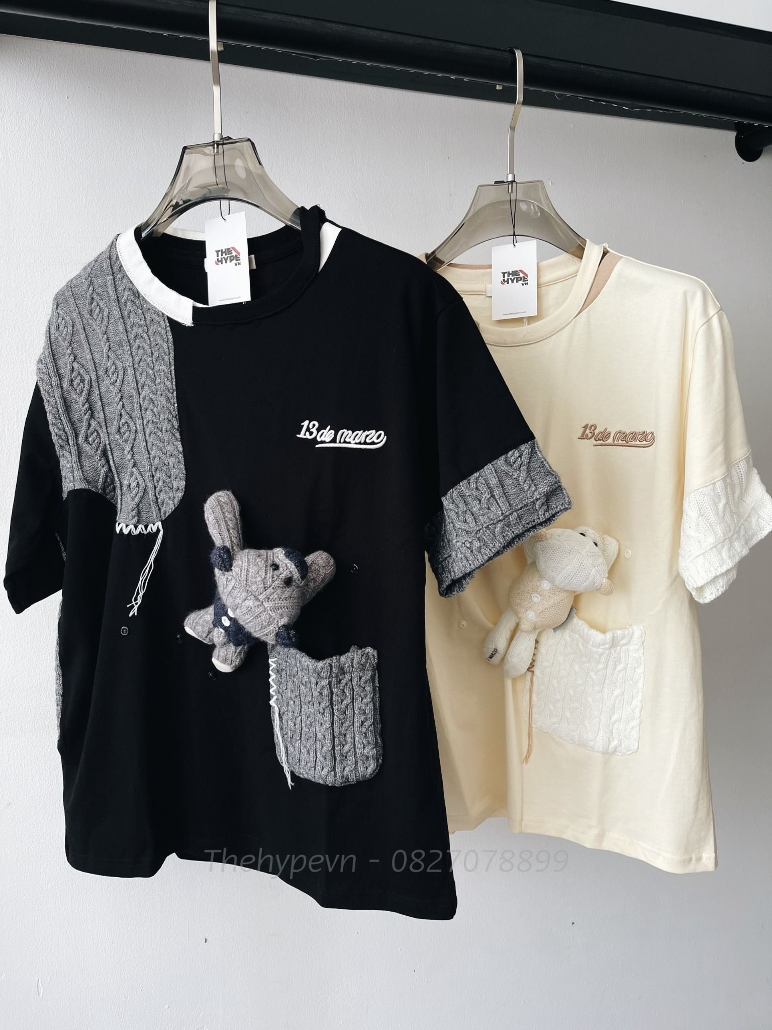 Áo Thun 13De Marzo Bear Knit Suture (Black) Best Quality