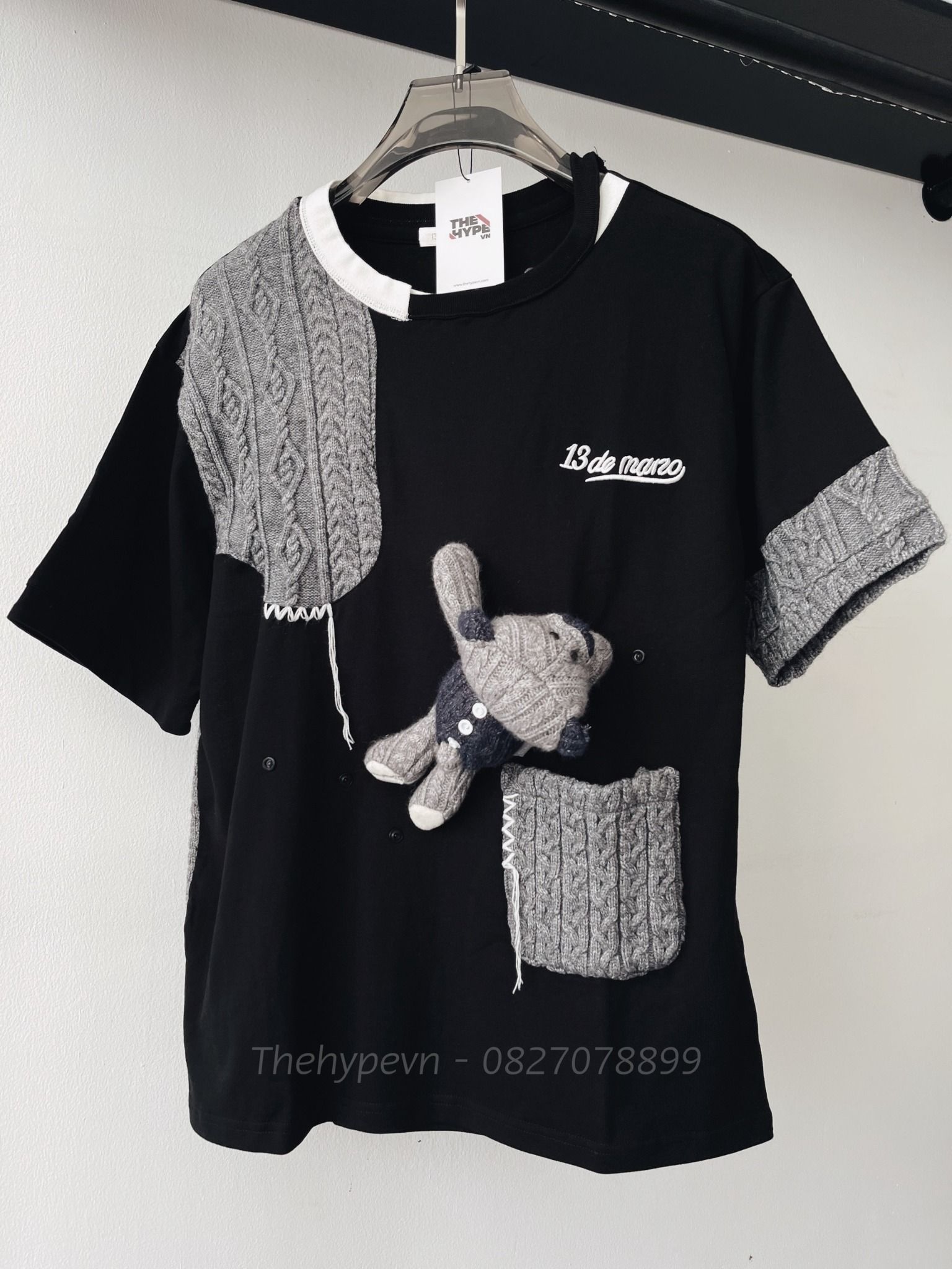 Áo Thun 13De Marzo Bear Knit Suture (Black) Best Quality